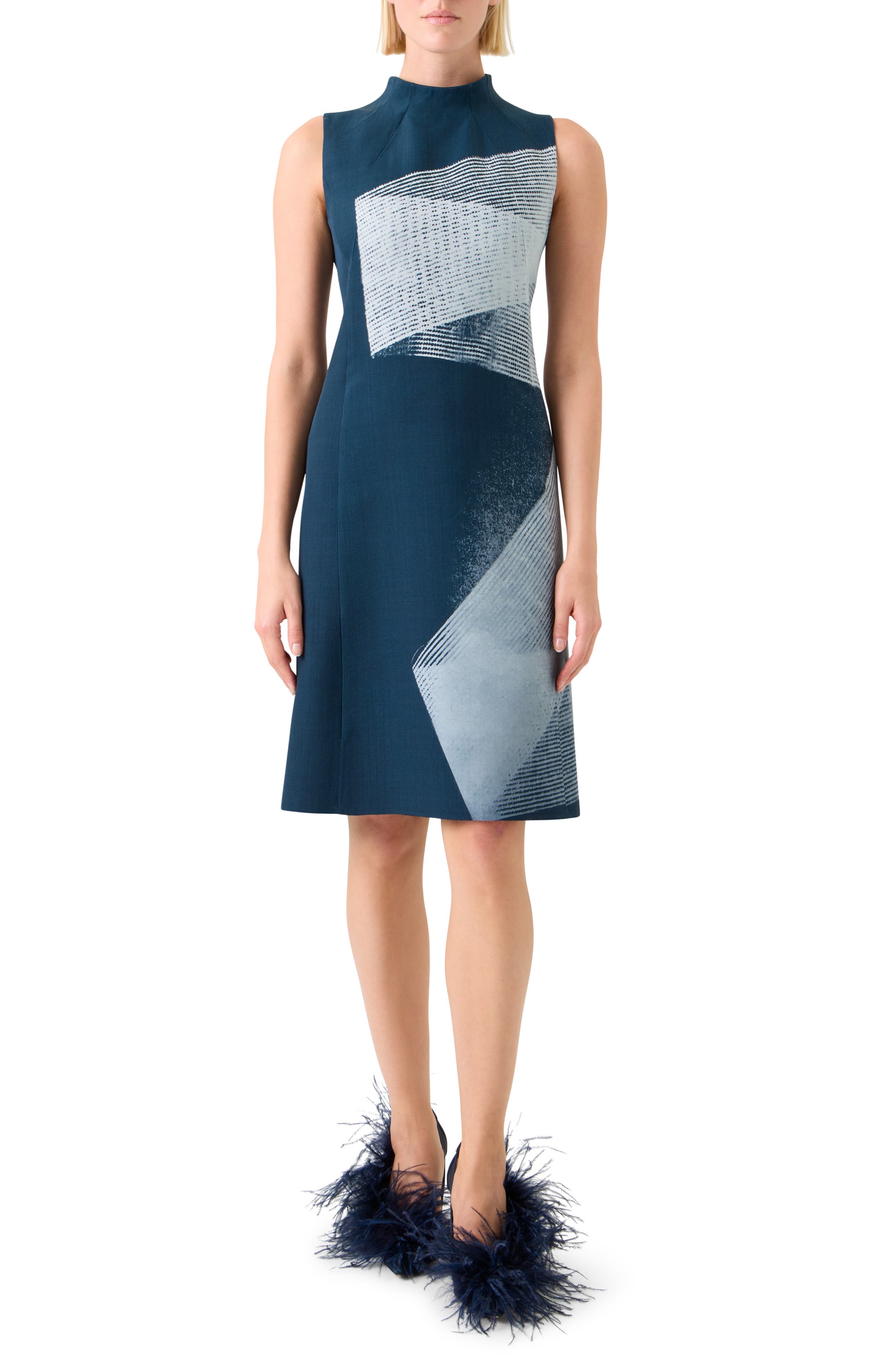 Zigzag Print Silk Sheath Dress - image 1