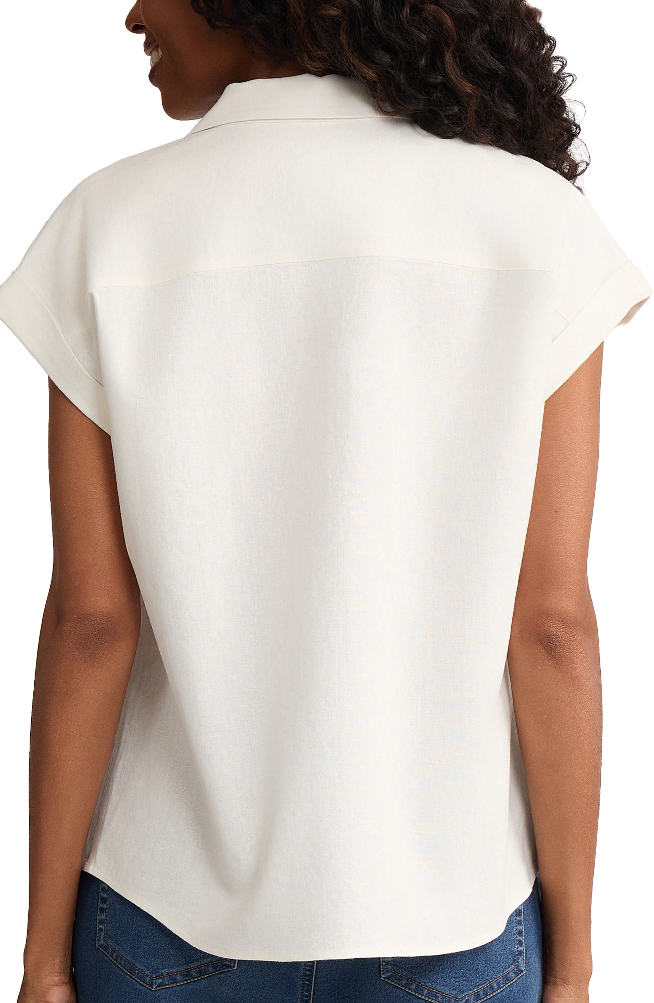 Lace Detail Linen Blend Button-Up Shirt - image 2