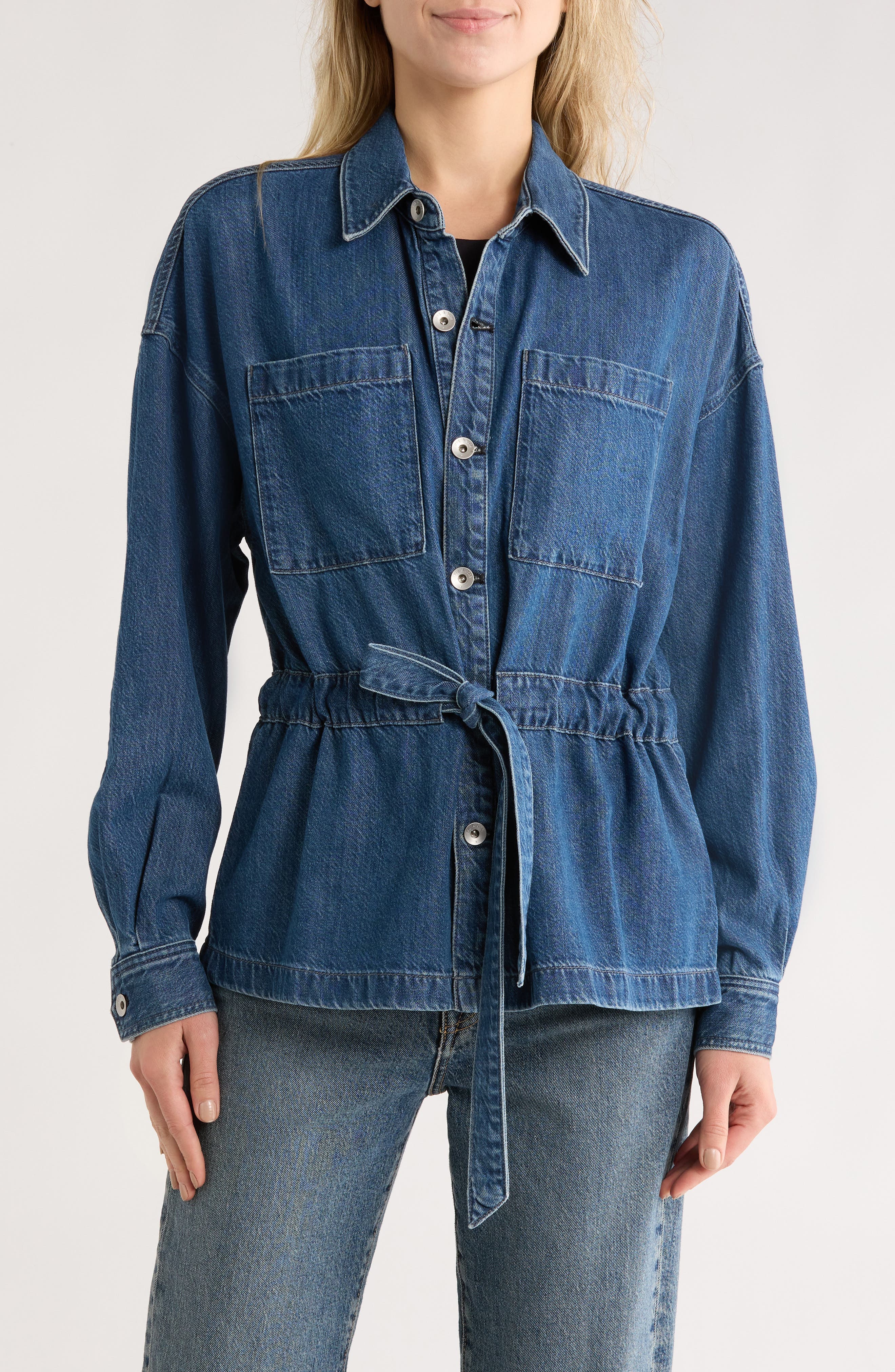 Layla Tie Waist Denim Shirt Jacket - image 1