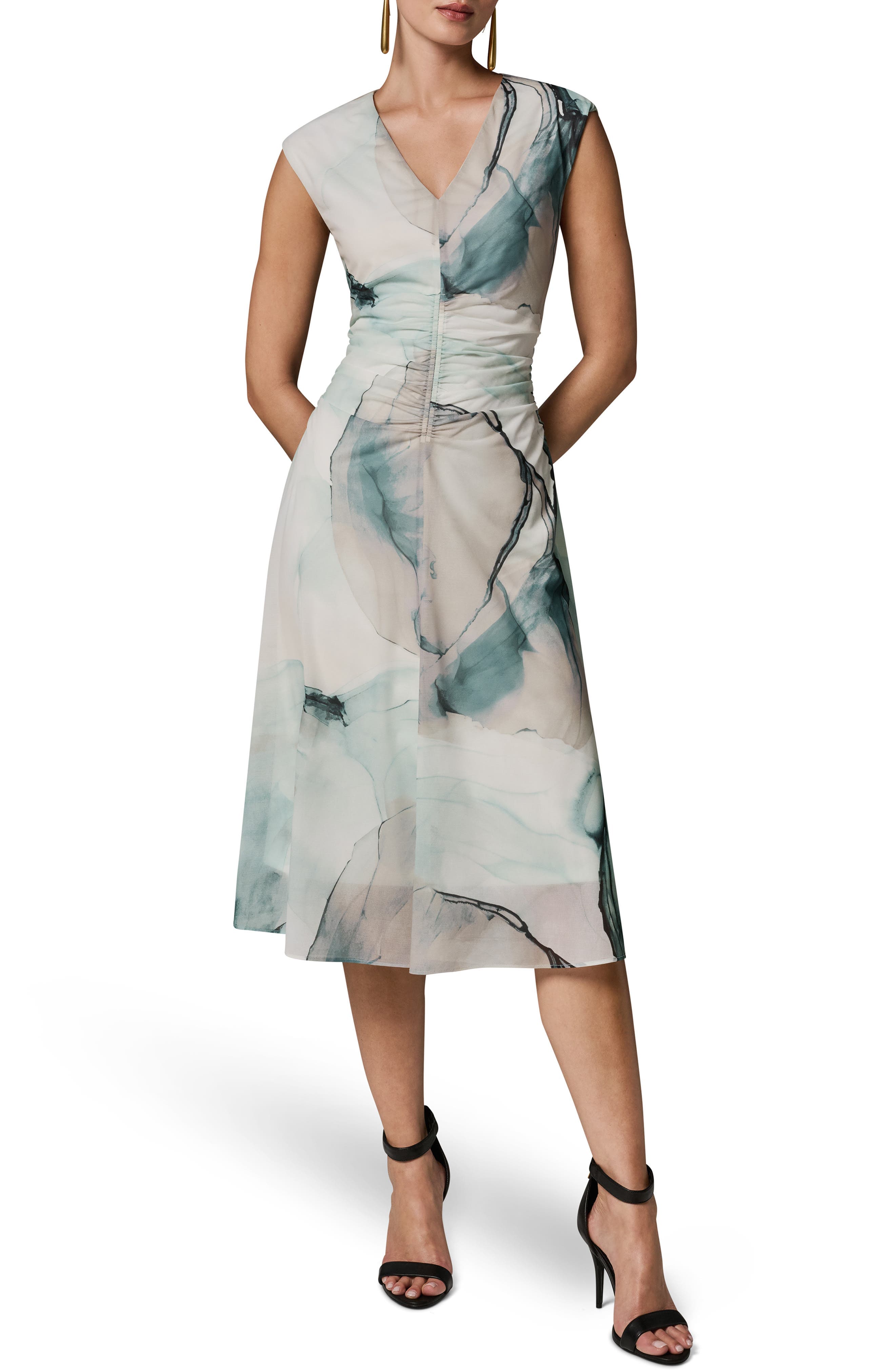 Watercolor Print Ruched Sleeveless Dress - image 1