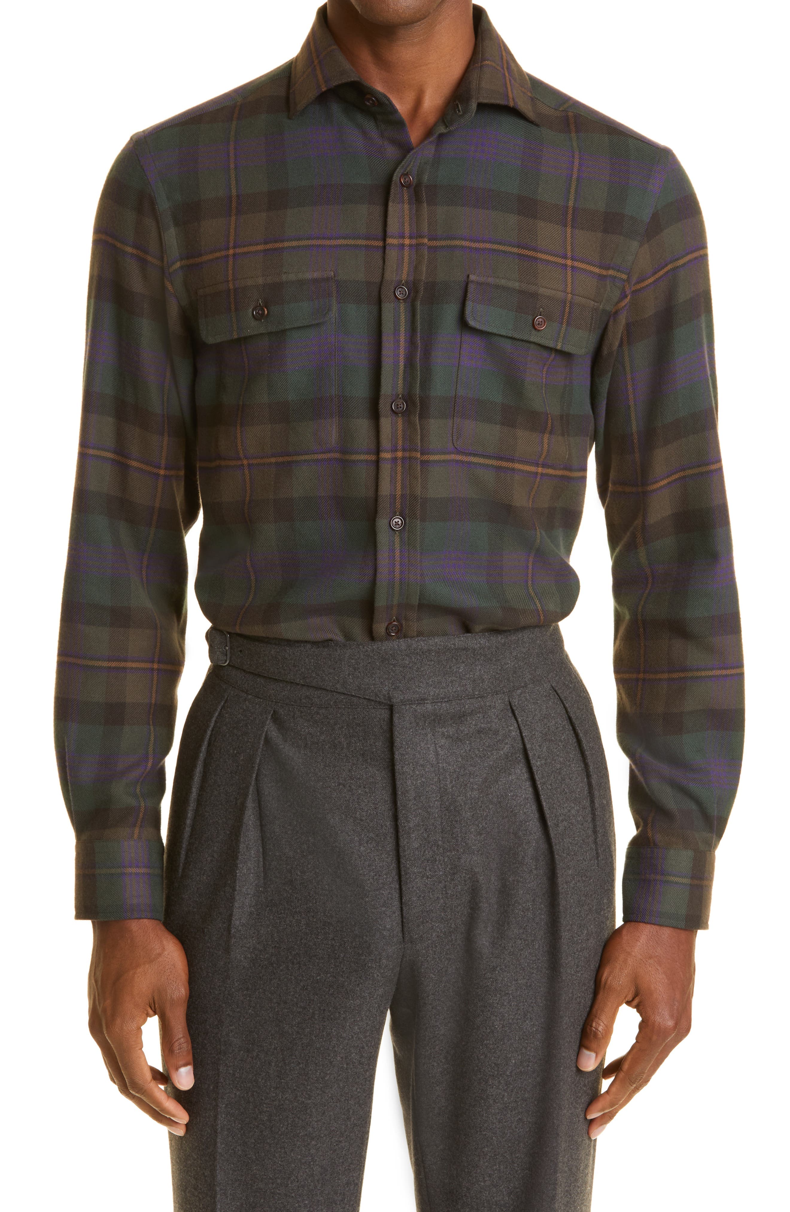 Plaid Cotton Flannel Button-Up Shirt - image 1