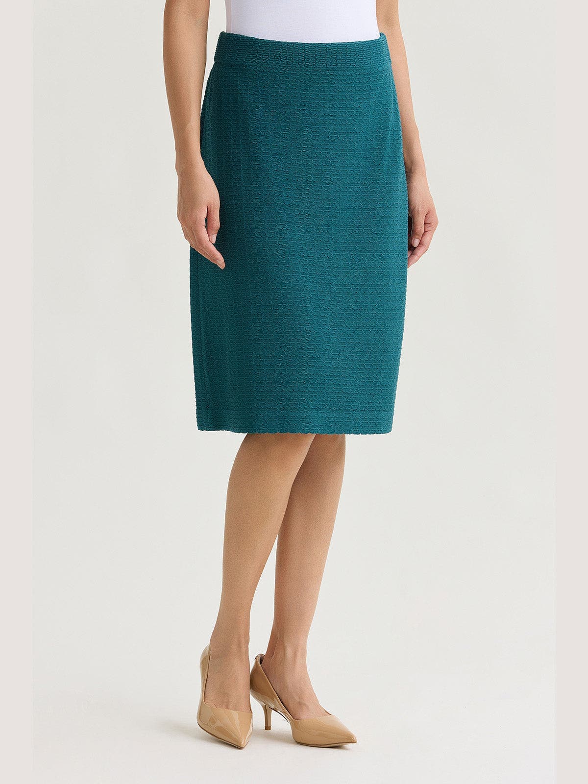 Tonal Grid Straight Knit Skirt - image 2