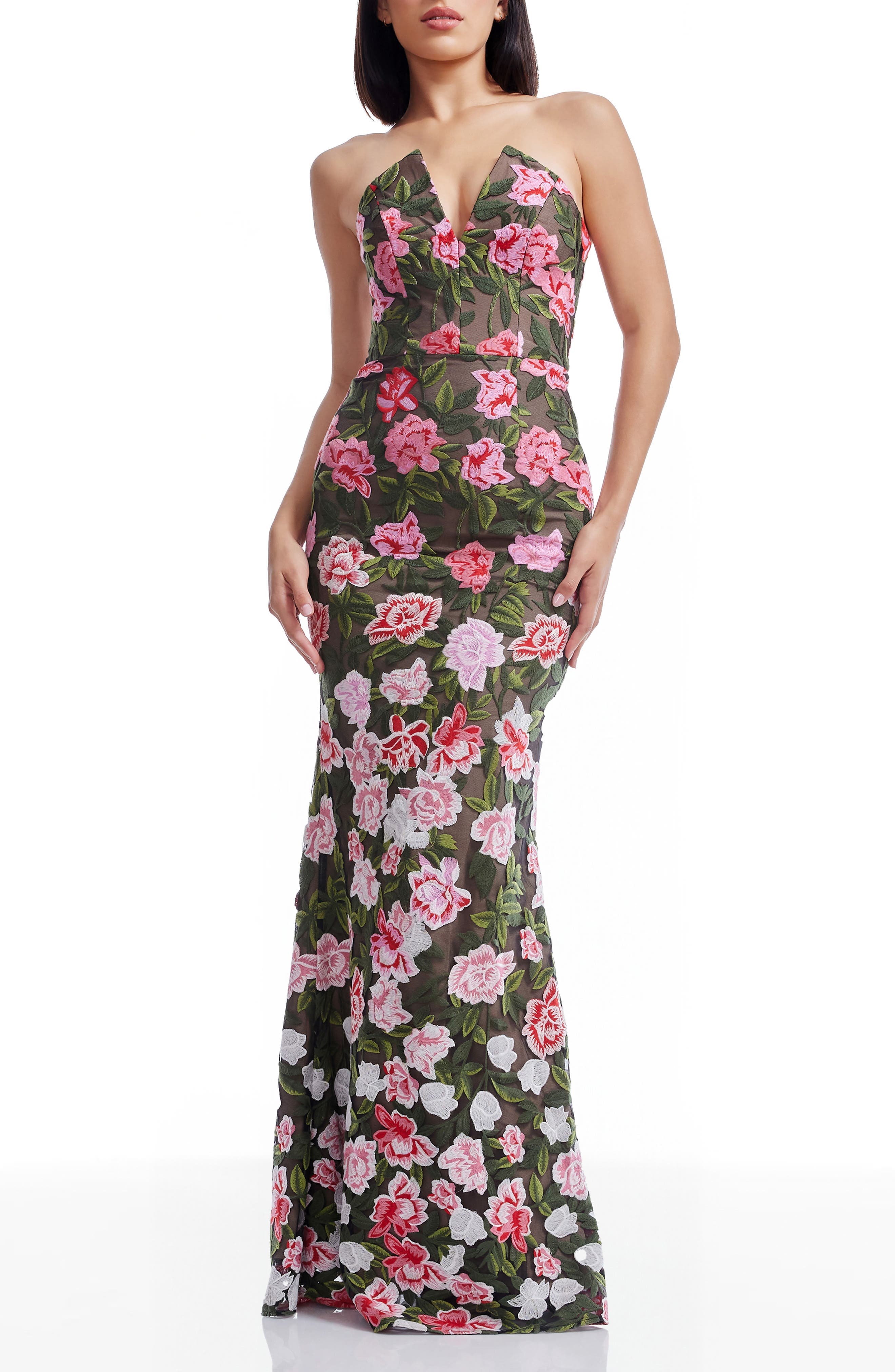 Fernanda Embroidered Floral Strapless Gown - image 1