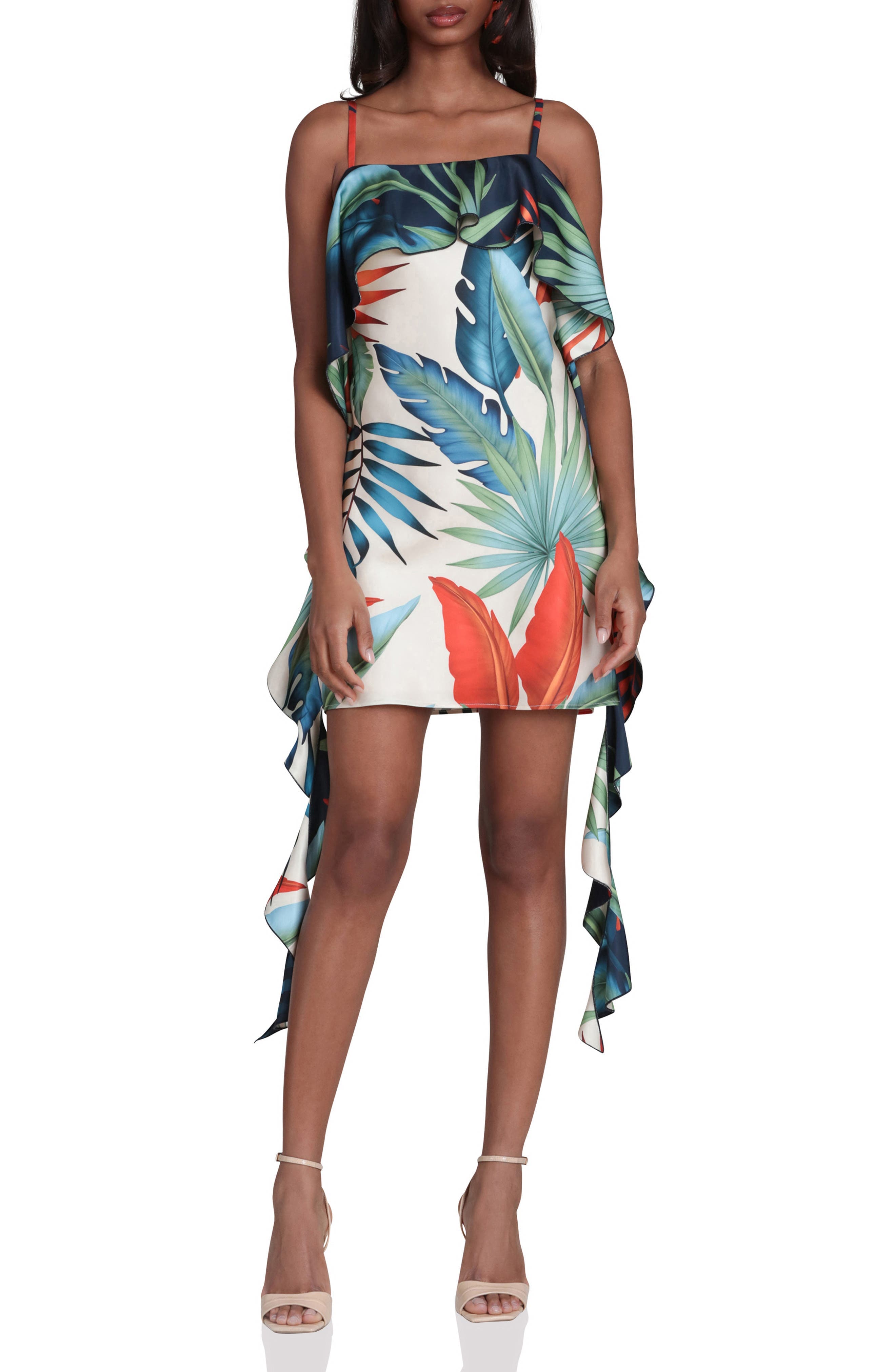 Asymmetric Ruffle Print Minidress - image 1