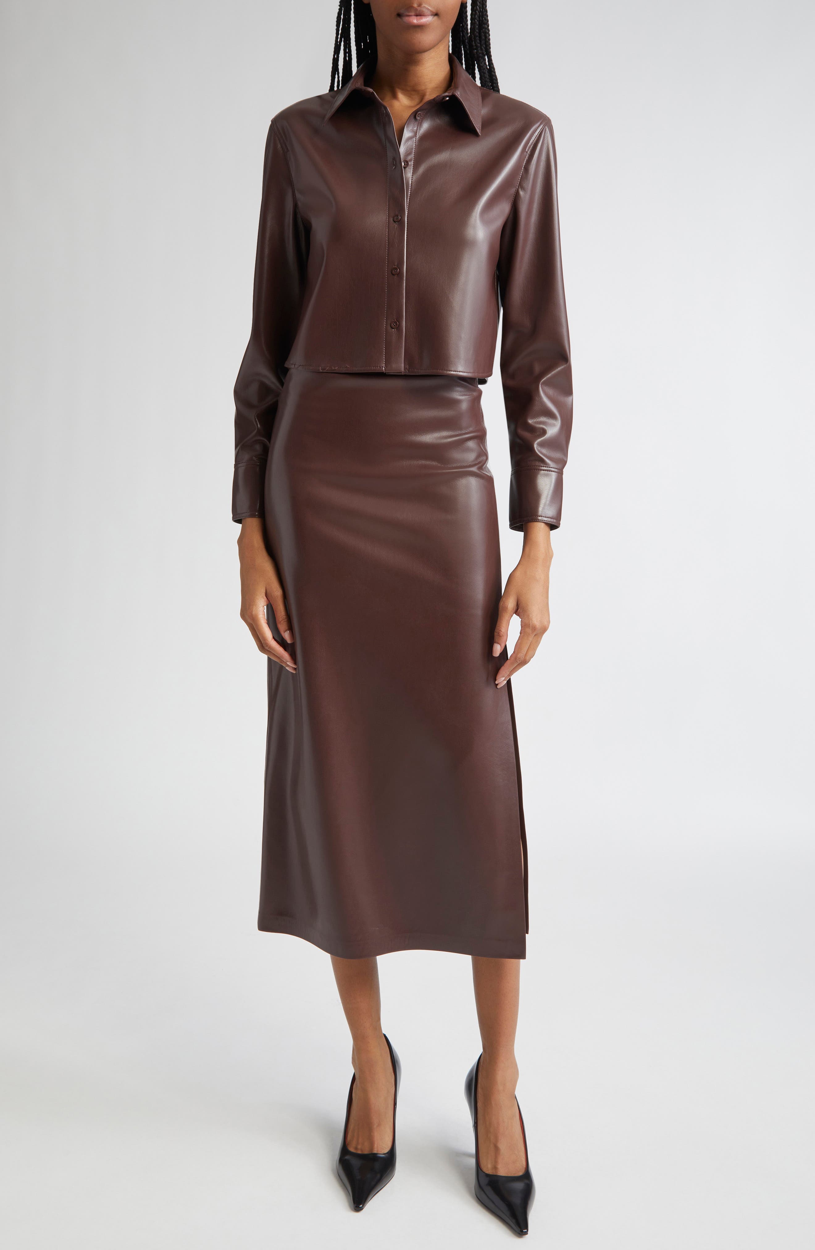Leon Crop Faux Leather Button-Up Shirt - image 2