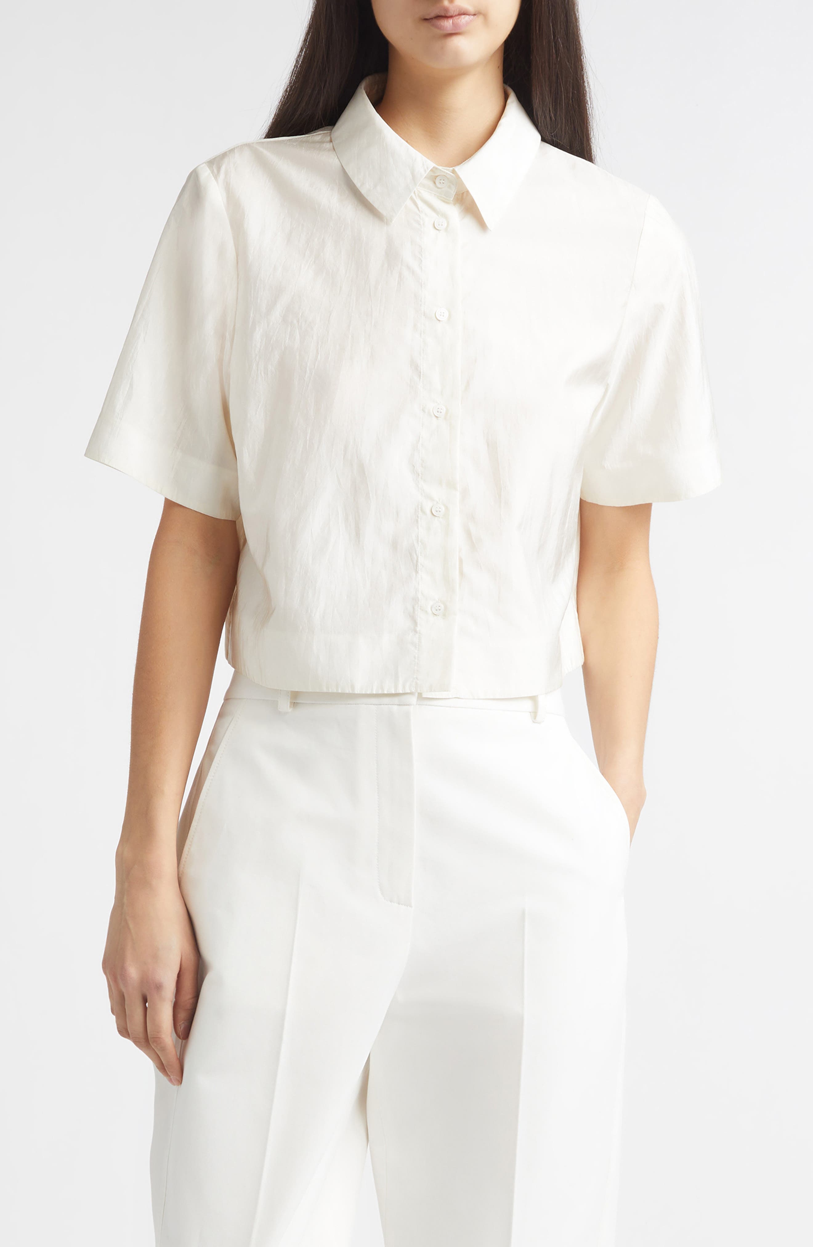 Tilden Crop Short Sleeve Button-Up Shirt - image 1