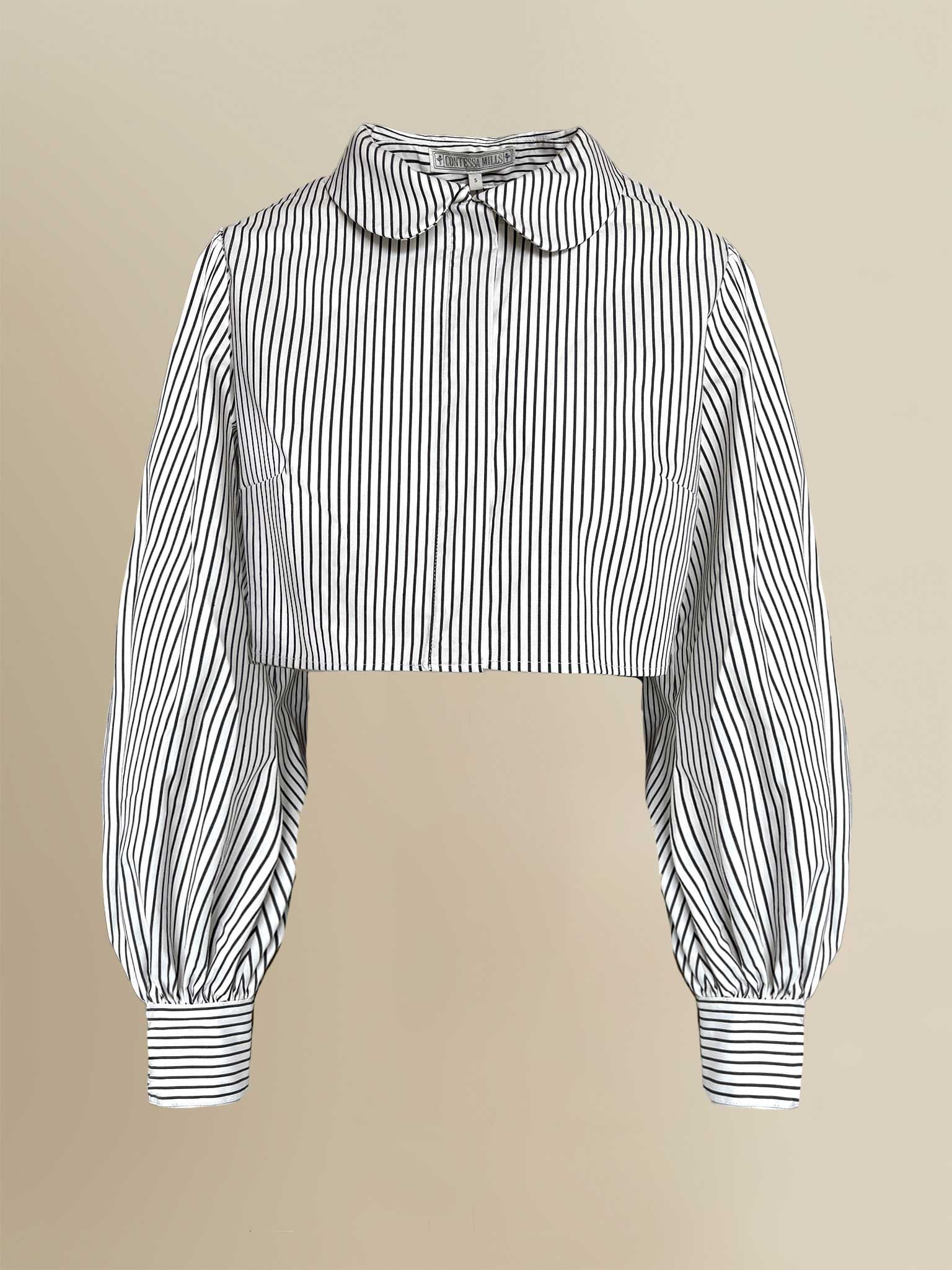 Dolores Striped Peter Pan Collar Cropped Top - image 1