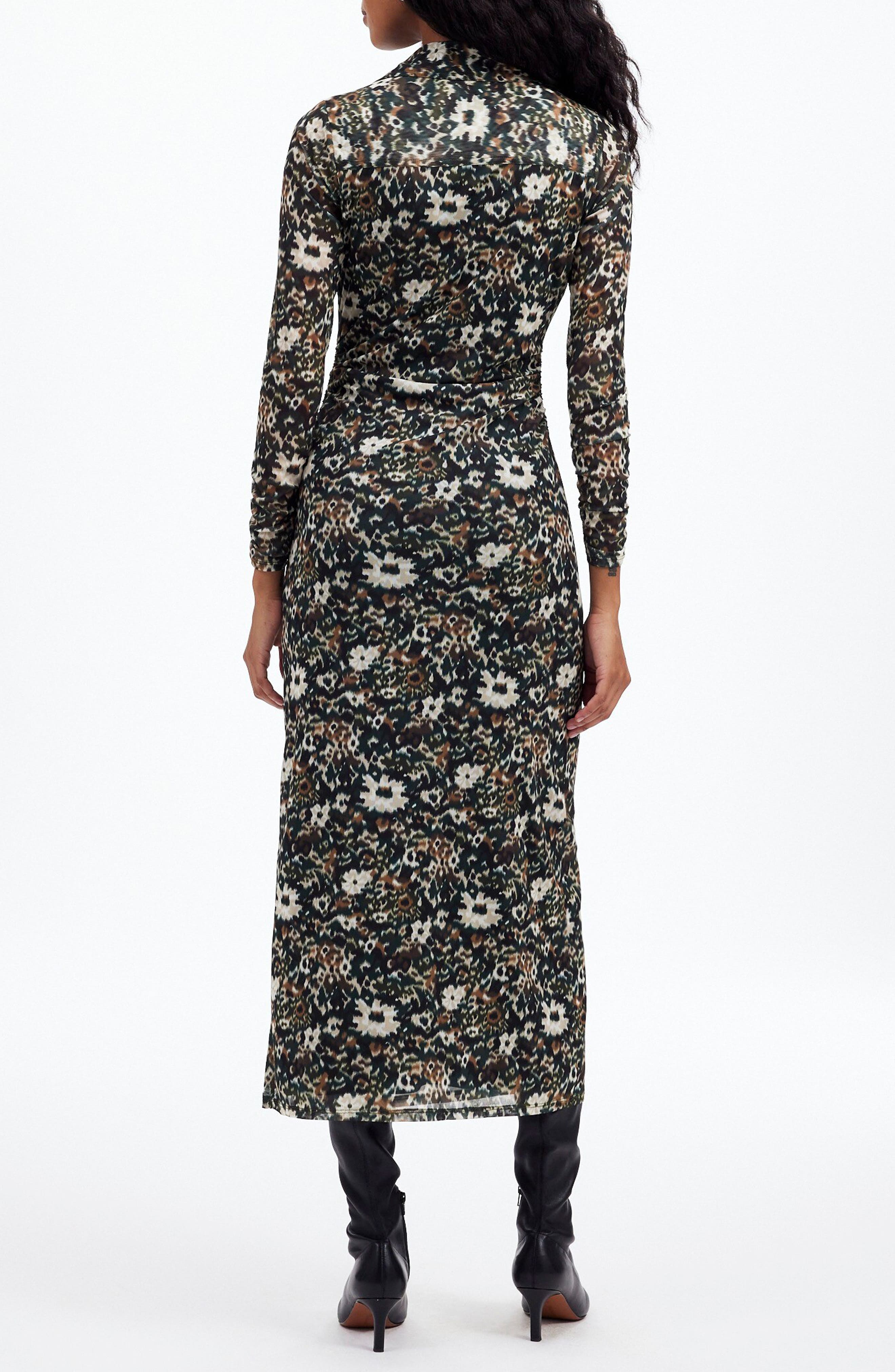 Floral Long Sleeve Polo Midi Dress - image 2