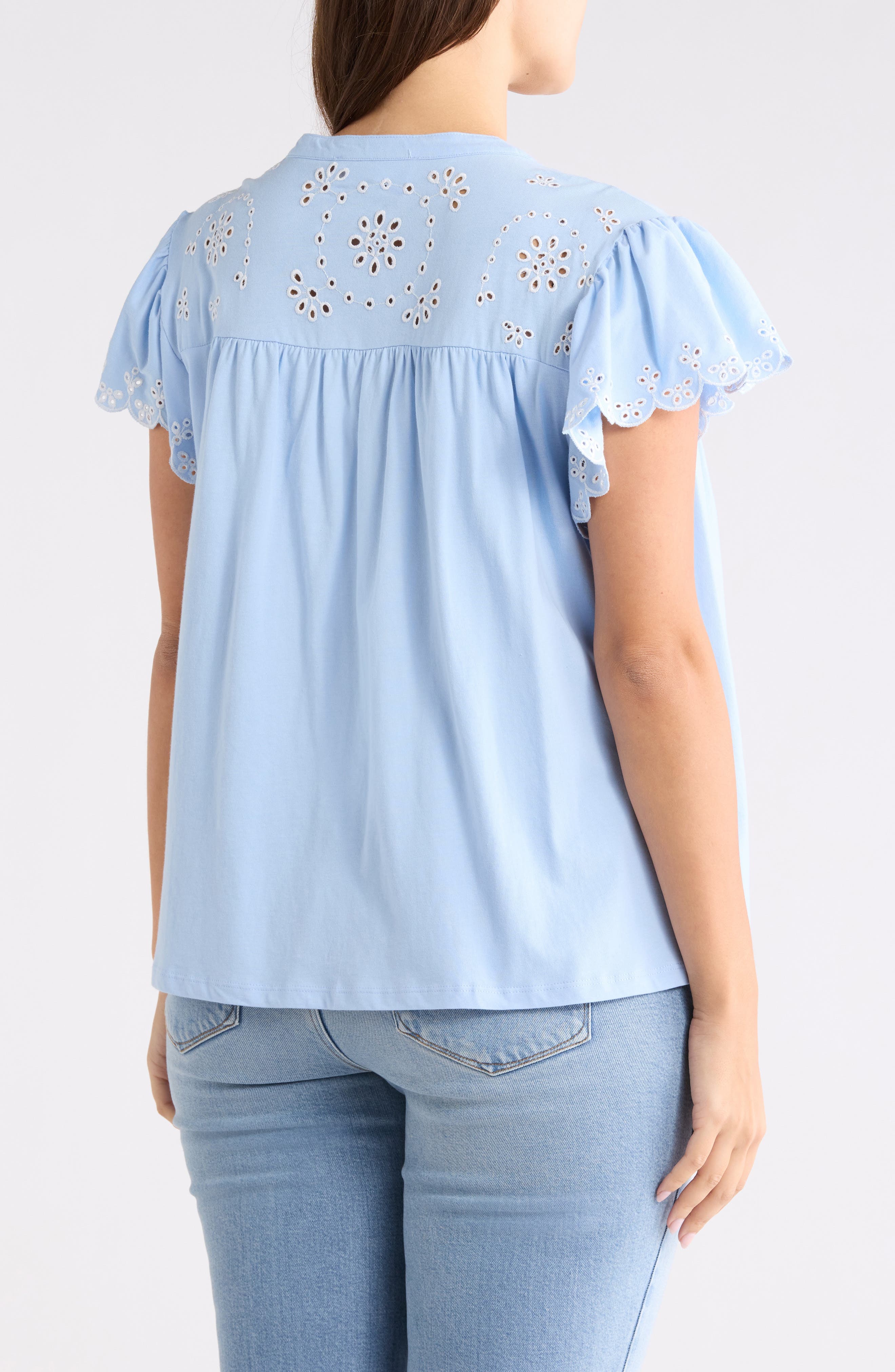Eyelet Embroidery Flutter Sleeve Top - image 2