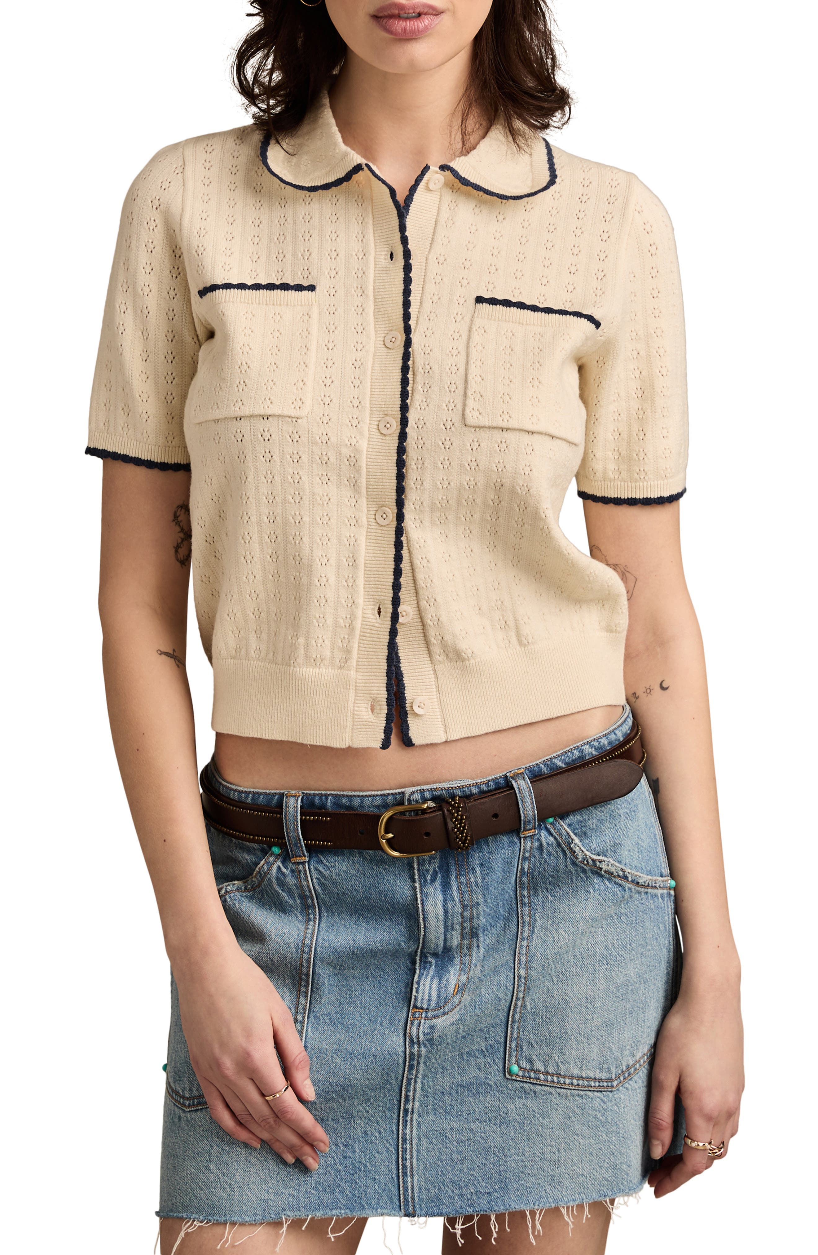 Pointelle Trim Cardigan - image 1