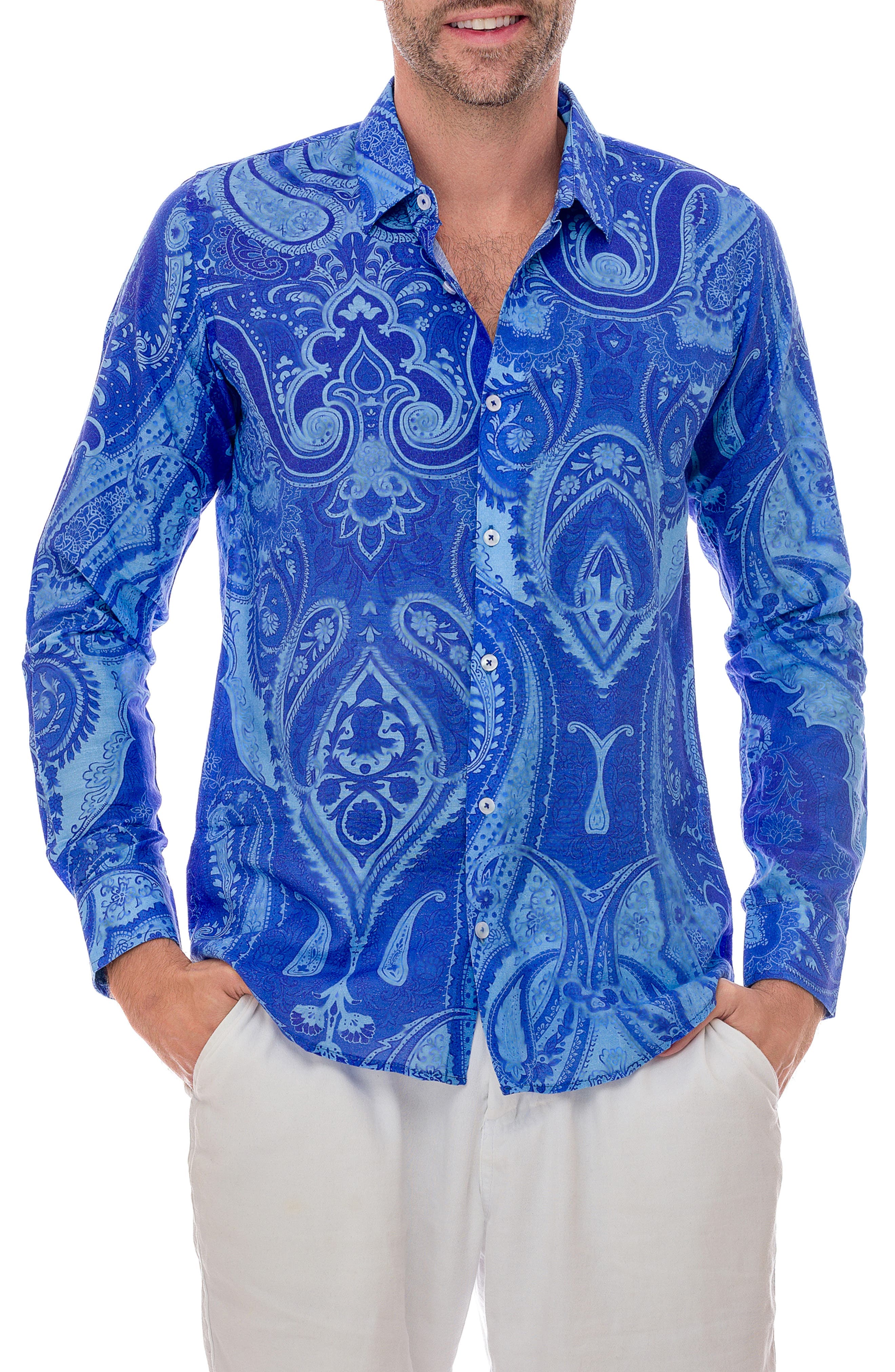 Paisley Linen Blend Button-Up Shirt - image 1