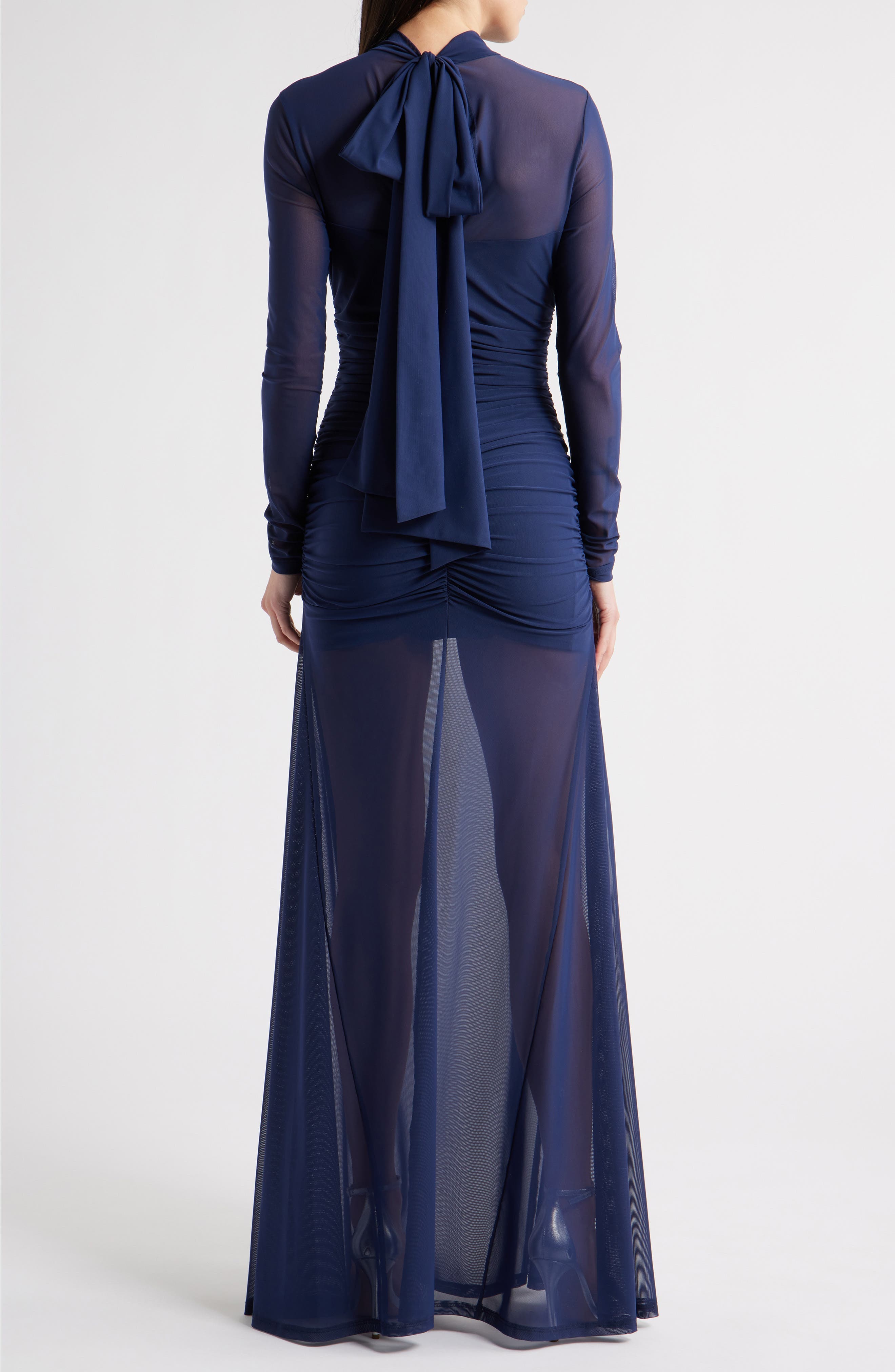 Elvira Long Sleeve Gathered Mesh Evening Gown - image 2