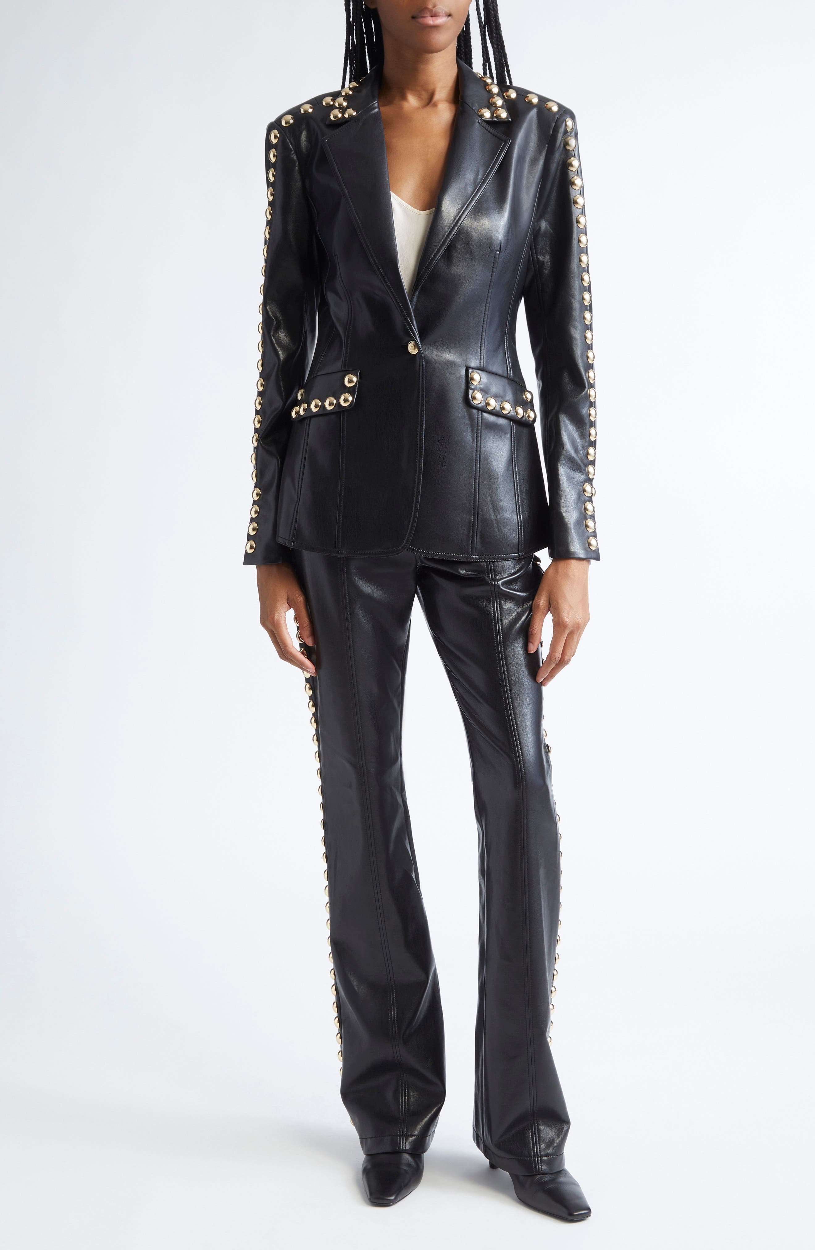 Shailene Stud Detail Faux Leather Pants - image 2