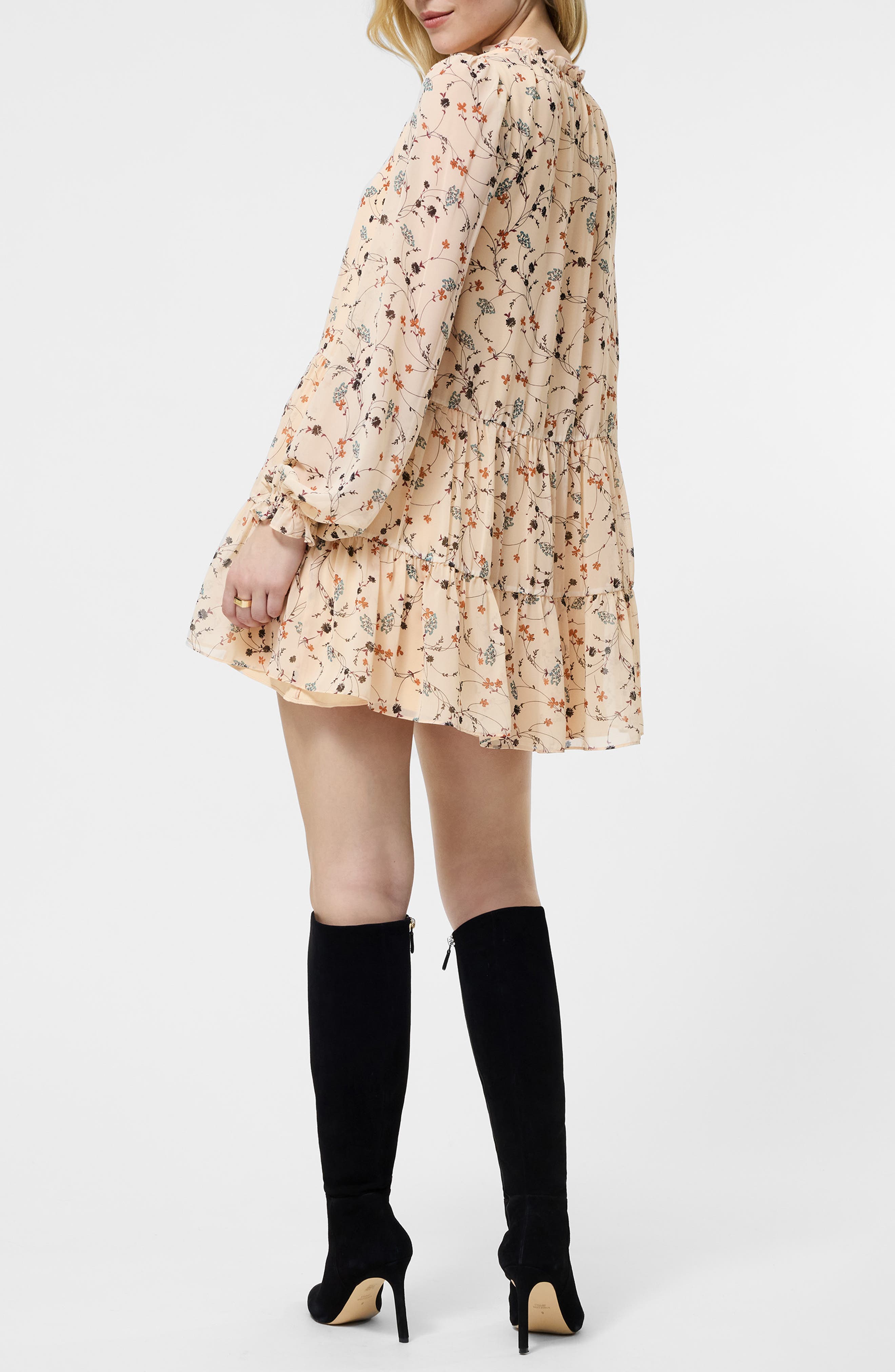 Marina Floral Long Sleeve Chiffon Tiered Minidress - image 2