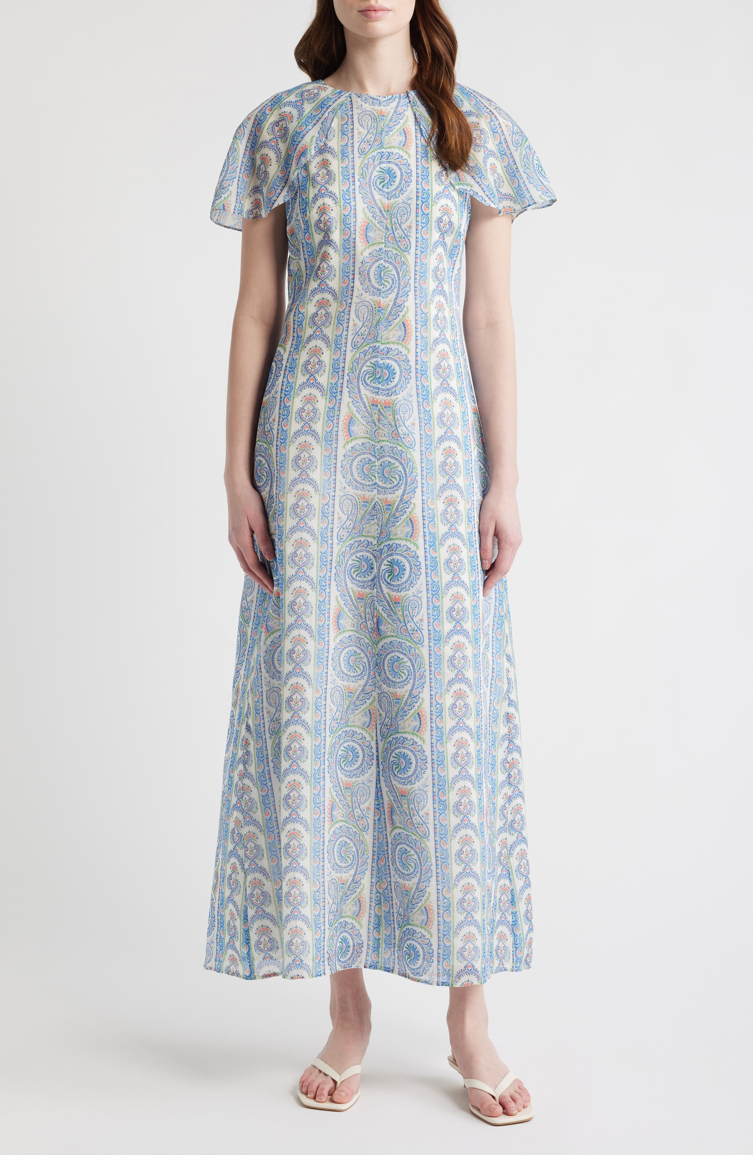 Davina Capelet Sleeve Cotton & Silk Maxi Dress - image 1