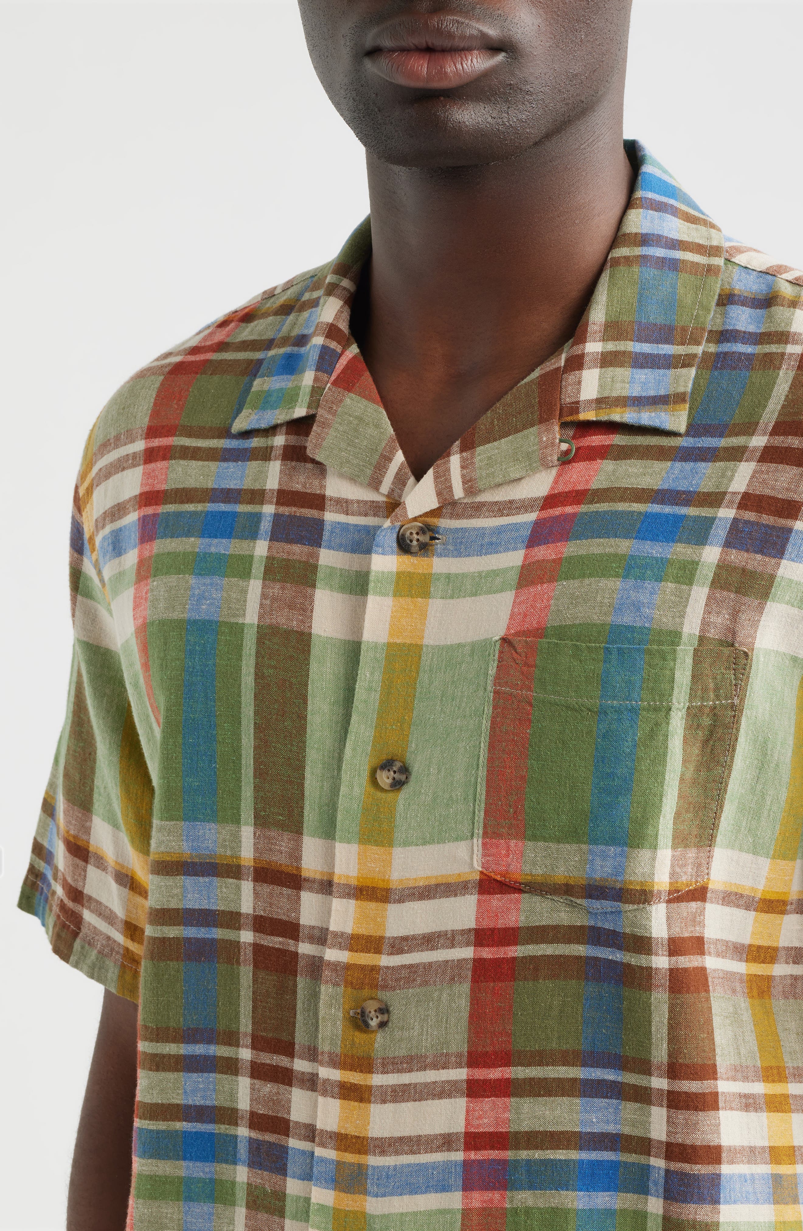 Plaid Linen Blend Camp Shirt - image 2