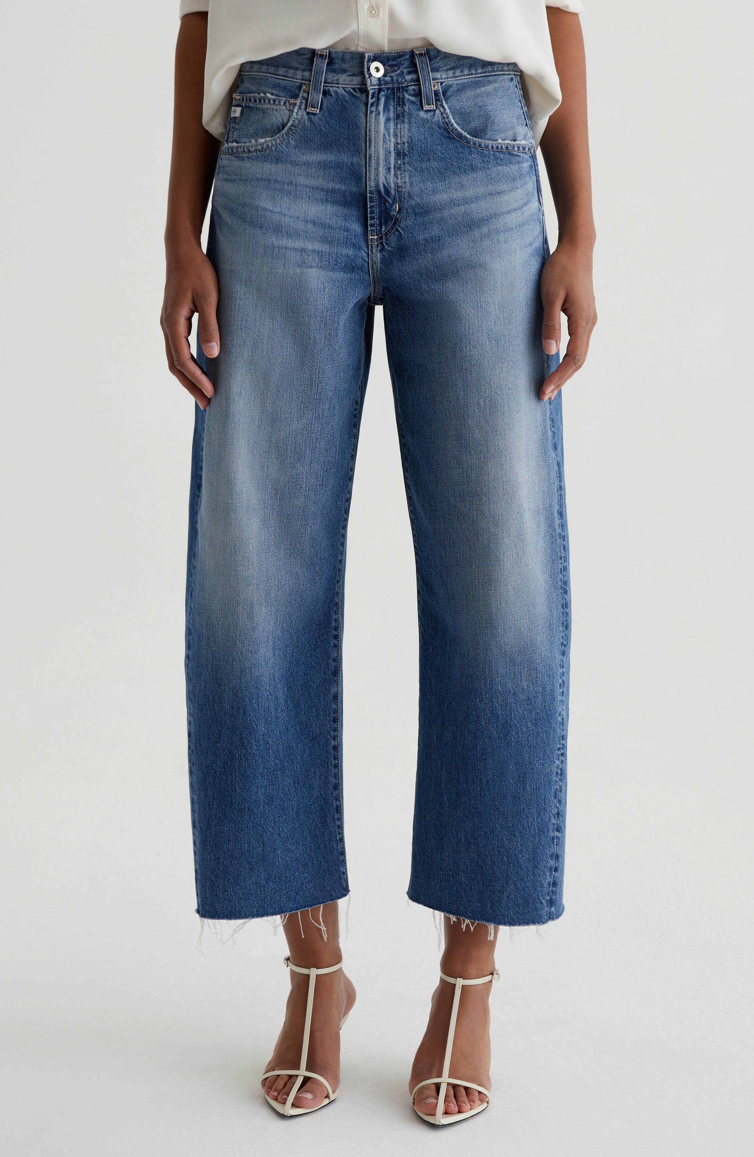 Hattie Raw Hem High Waist Crop Barrel Leg Jeans - image 1