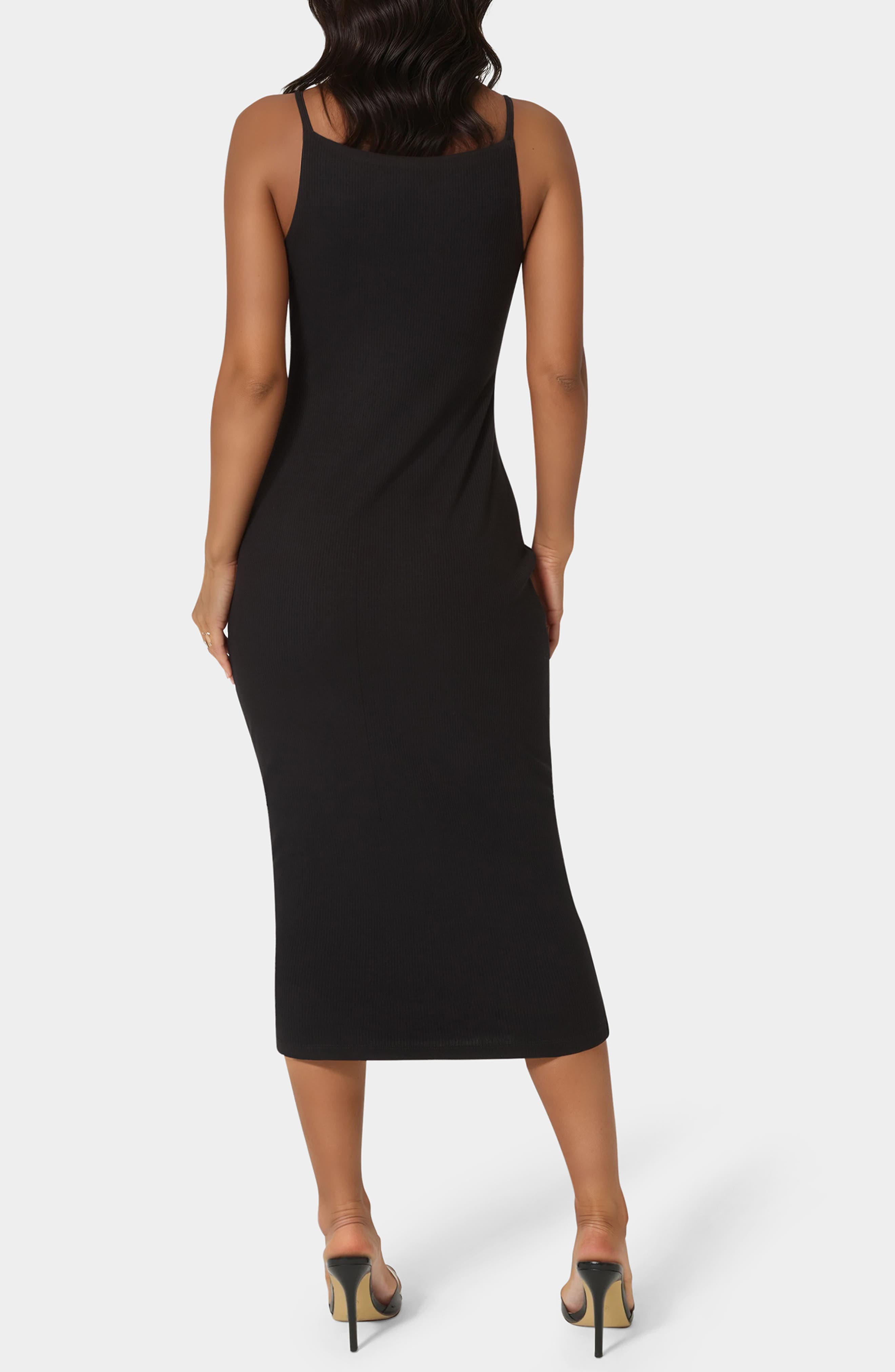 Square Neck Rib Knit Mid Dress - image 2
