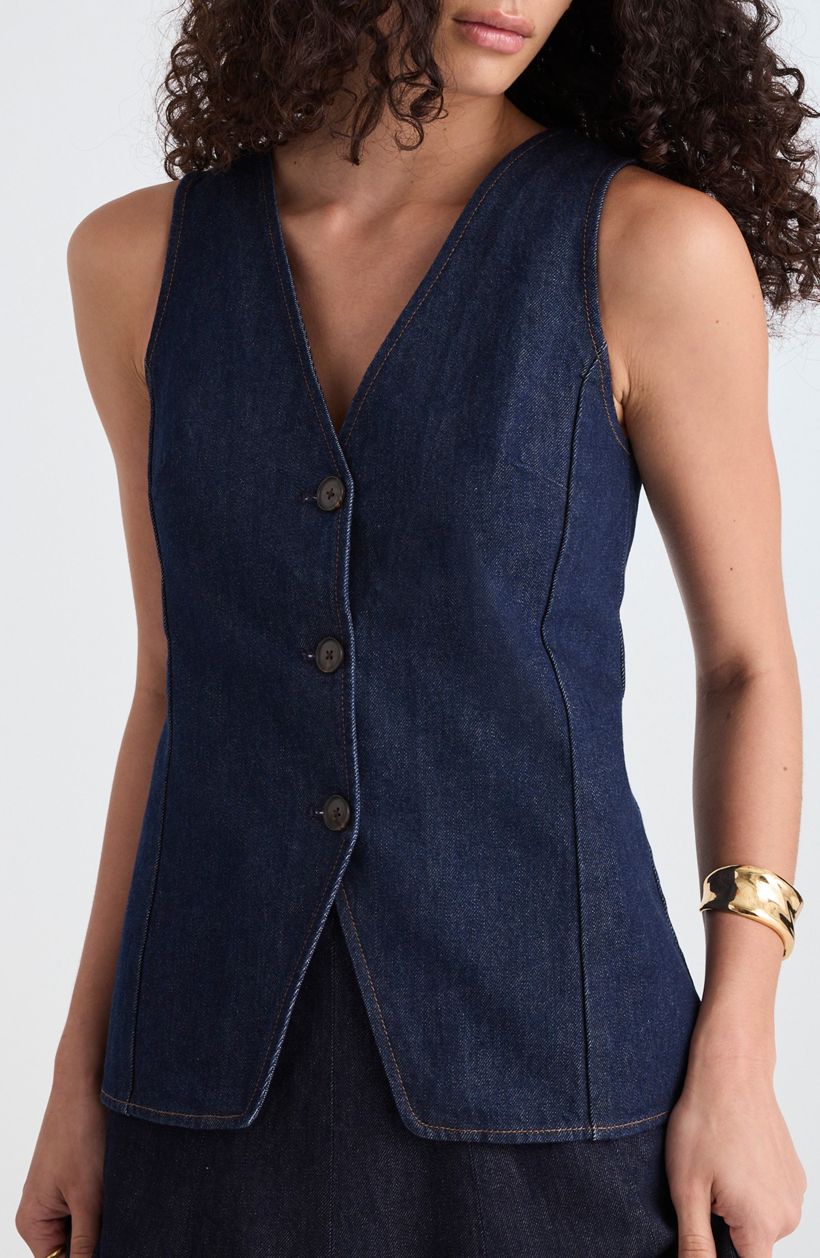 Denim Cutaway Vest - image 1
