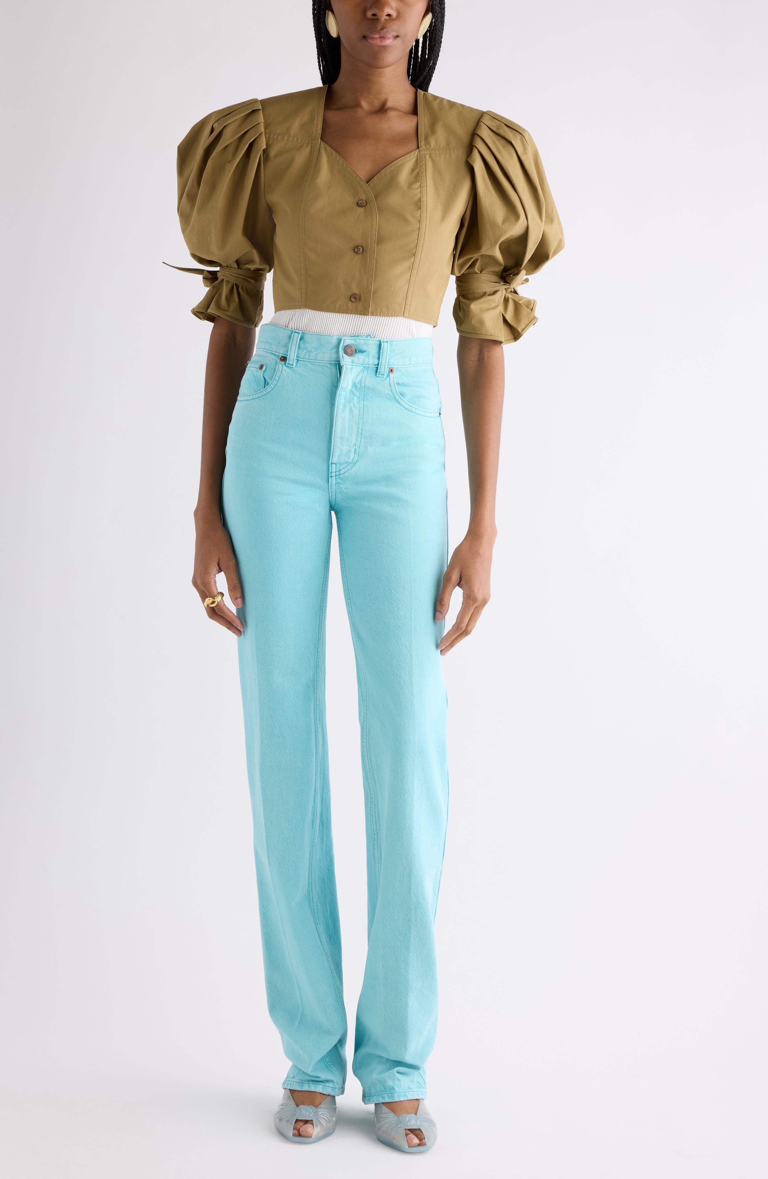 Puff Sleeve Cotton Poplin Crop Top - image 2