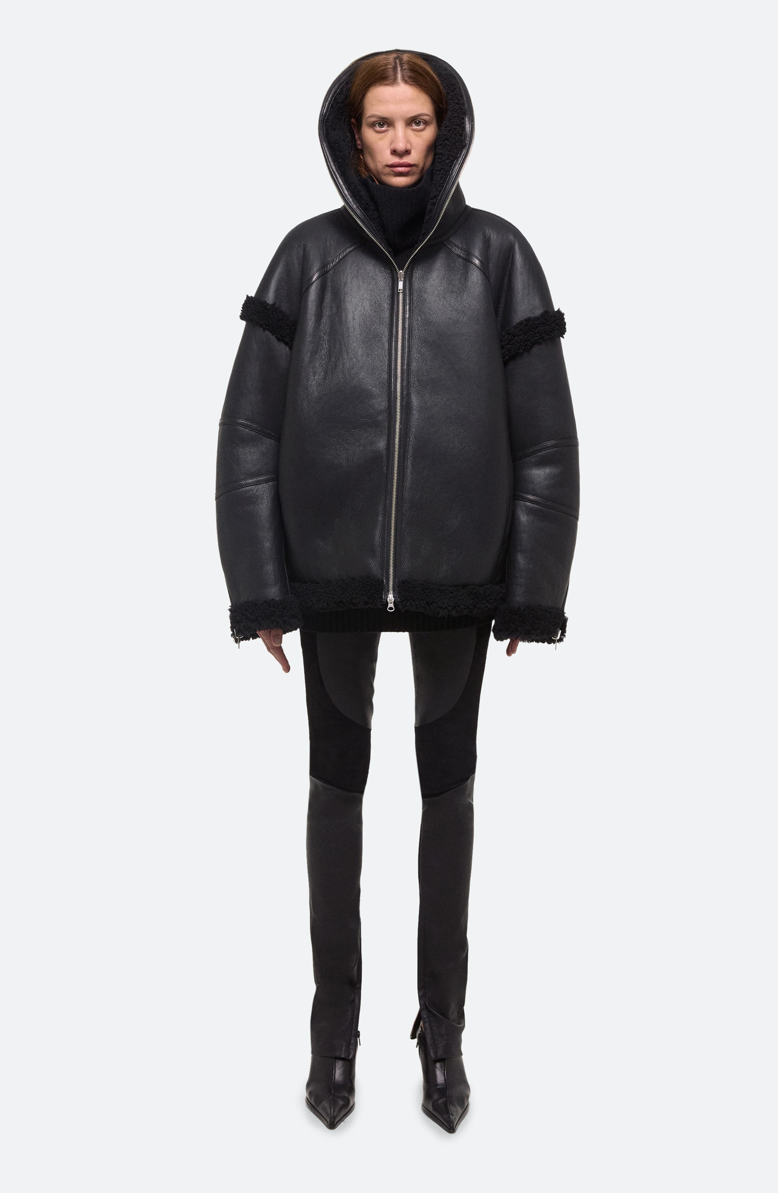 Apex Hooded Reversible Genuine Shearling & Leather Coat - image 1