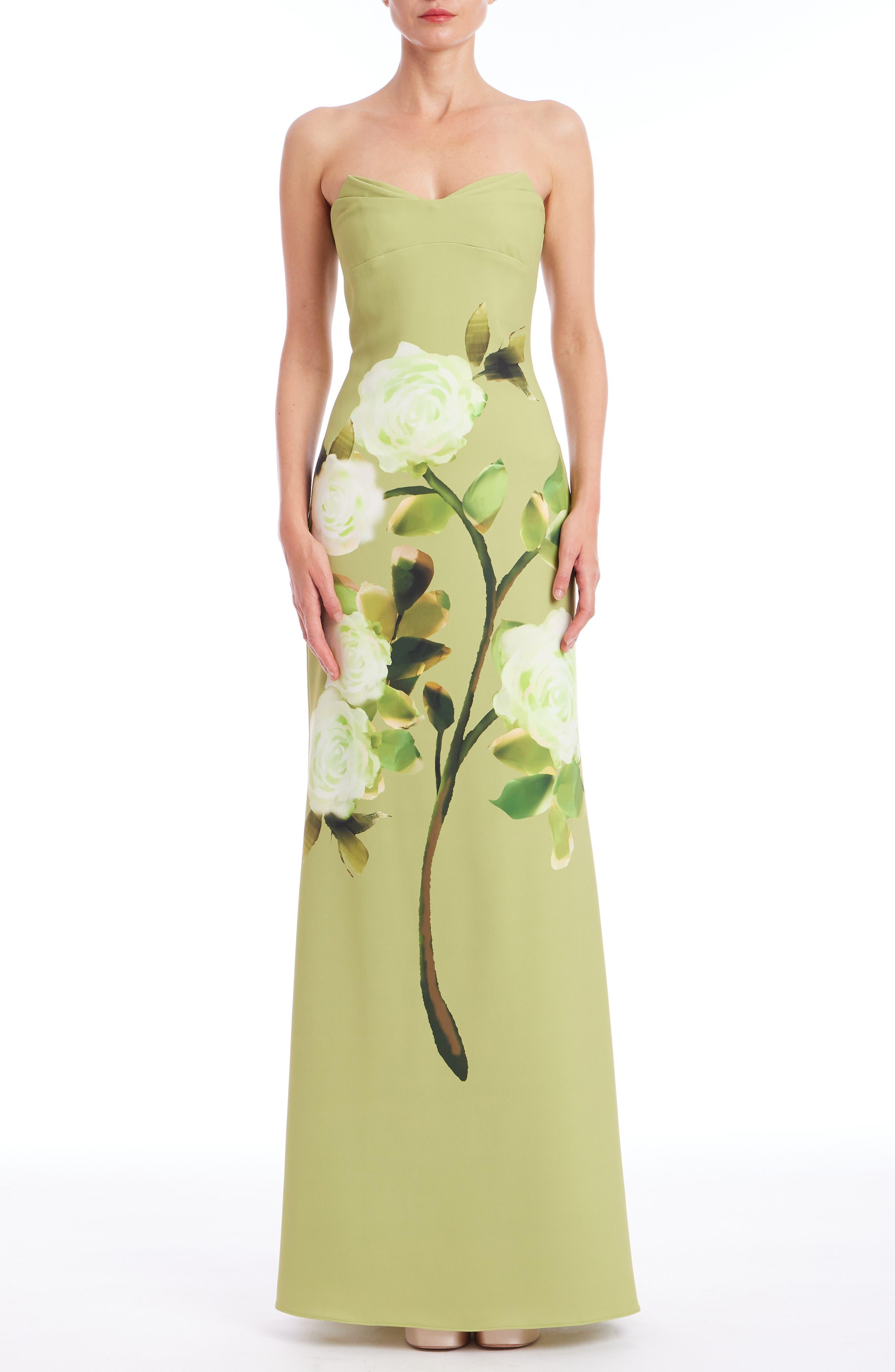 Placed Floral Strapless Sheath Gown - image 1