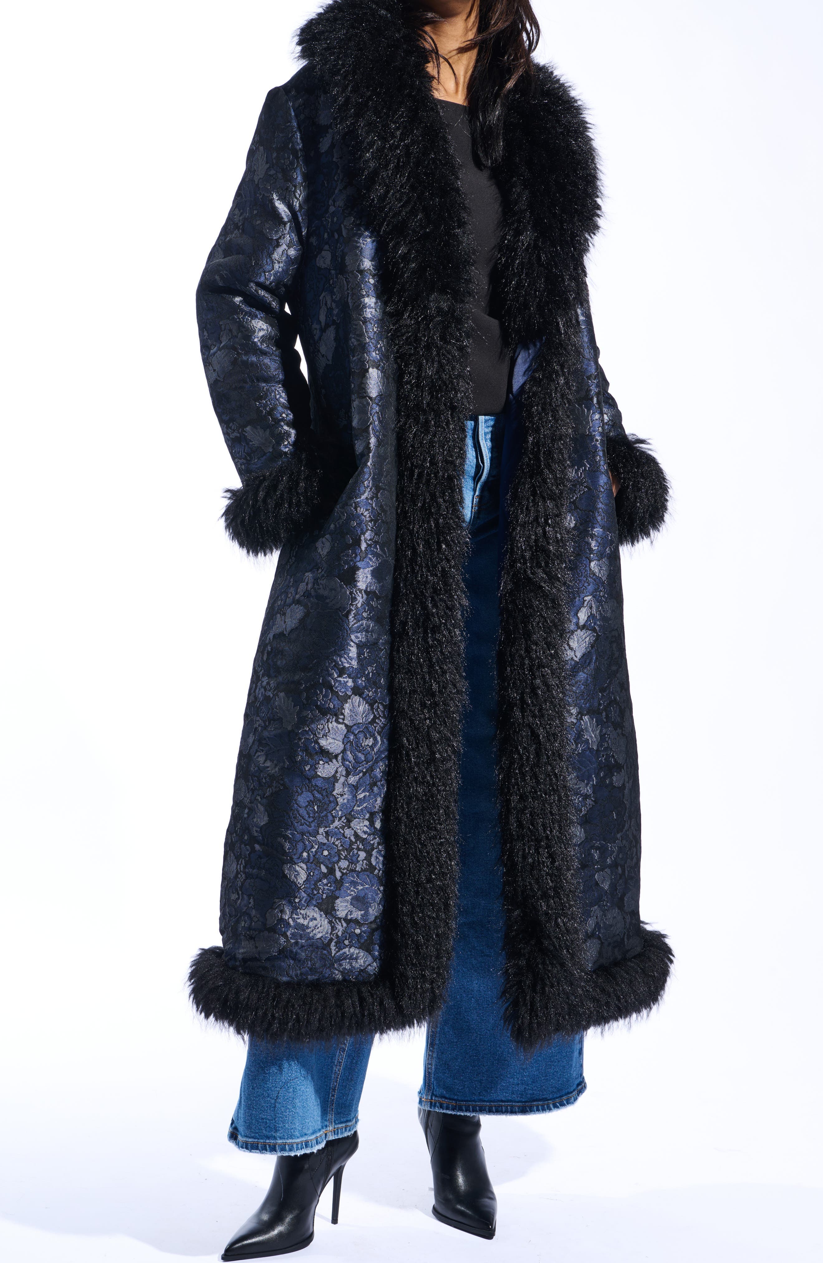 Ilsa Faux Fur Trim Jacquard Coat - image 1