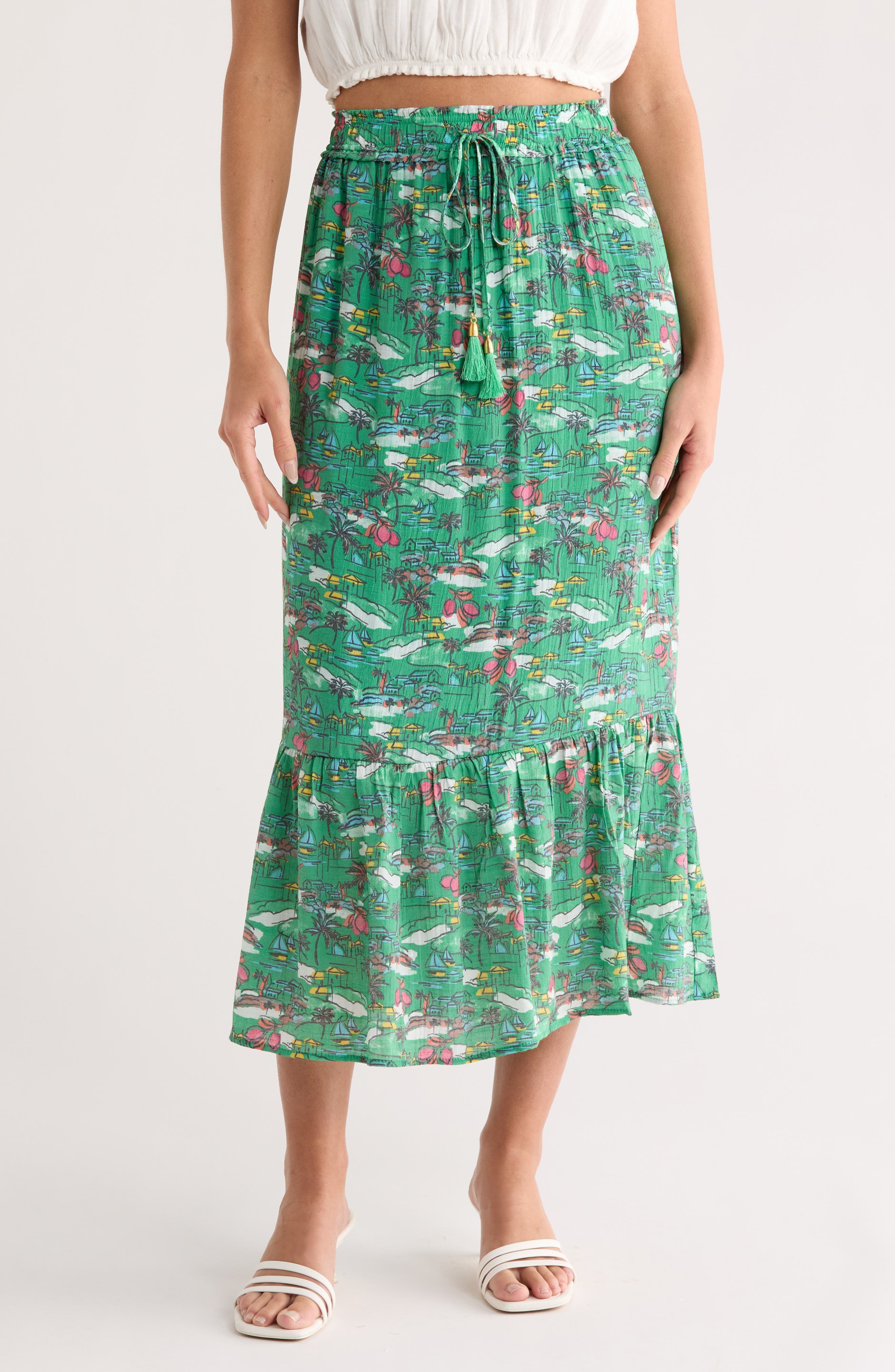 Printed Flounce Midi Skirt - image 1