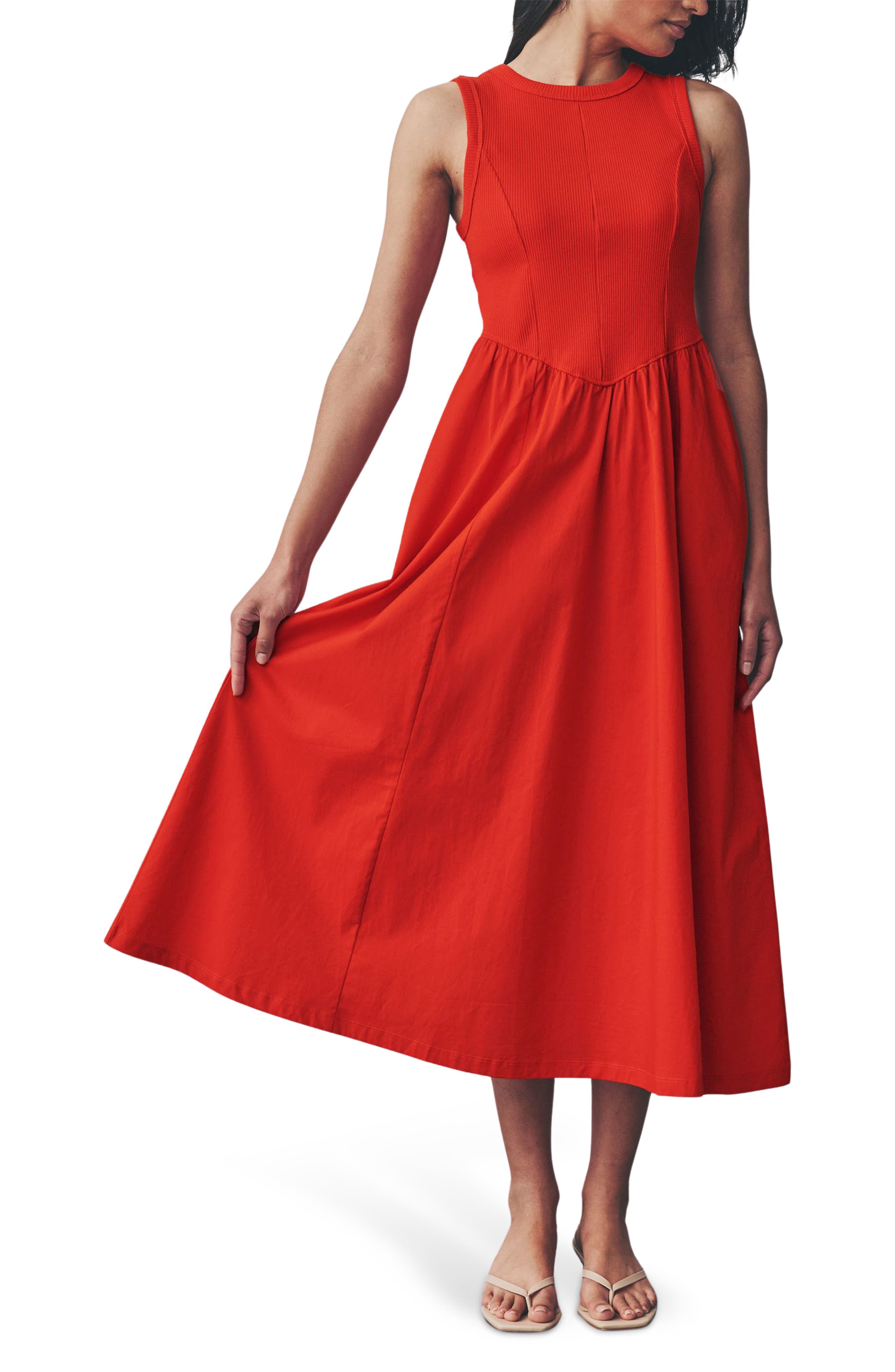 Mixed Media Cotton Blend Sleeveless Midi Dress - image 1