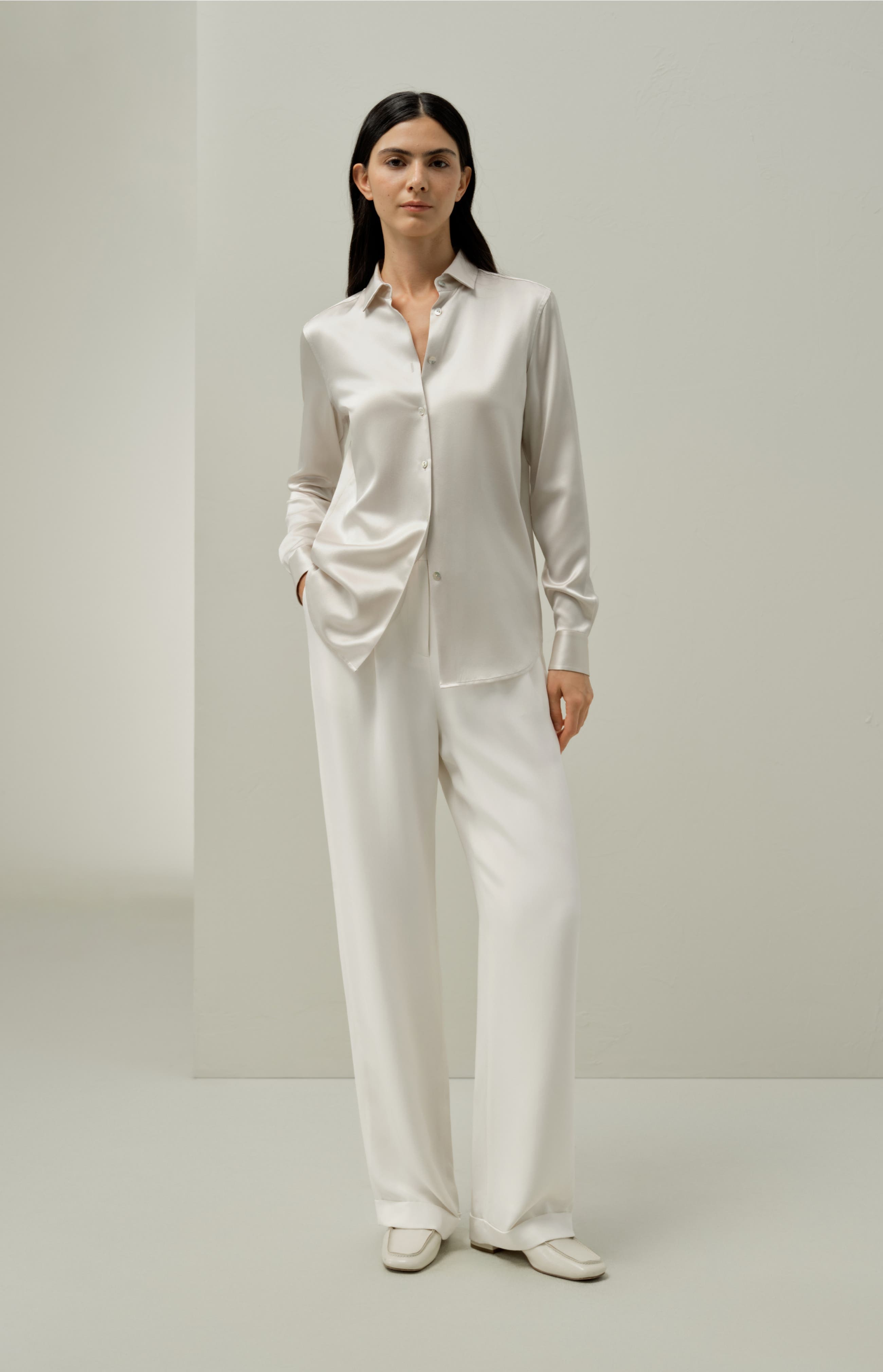 Spread Collar Silk Shirt - image 2