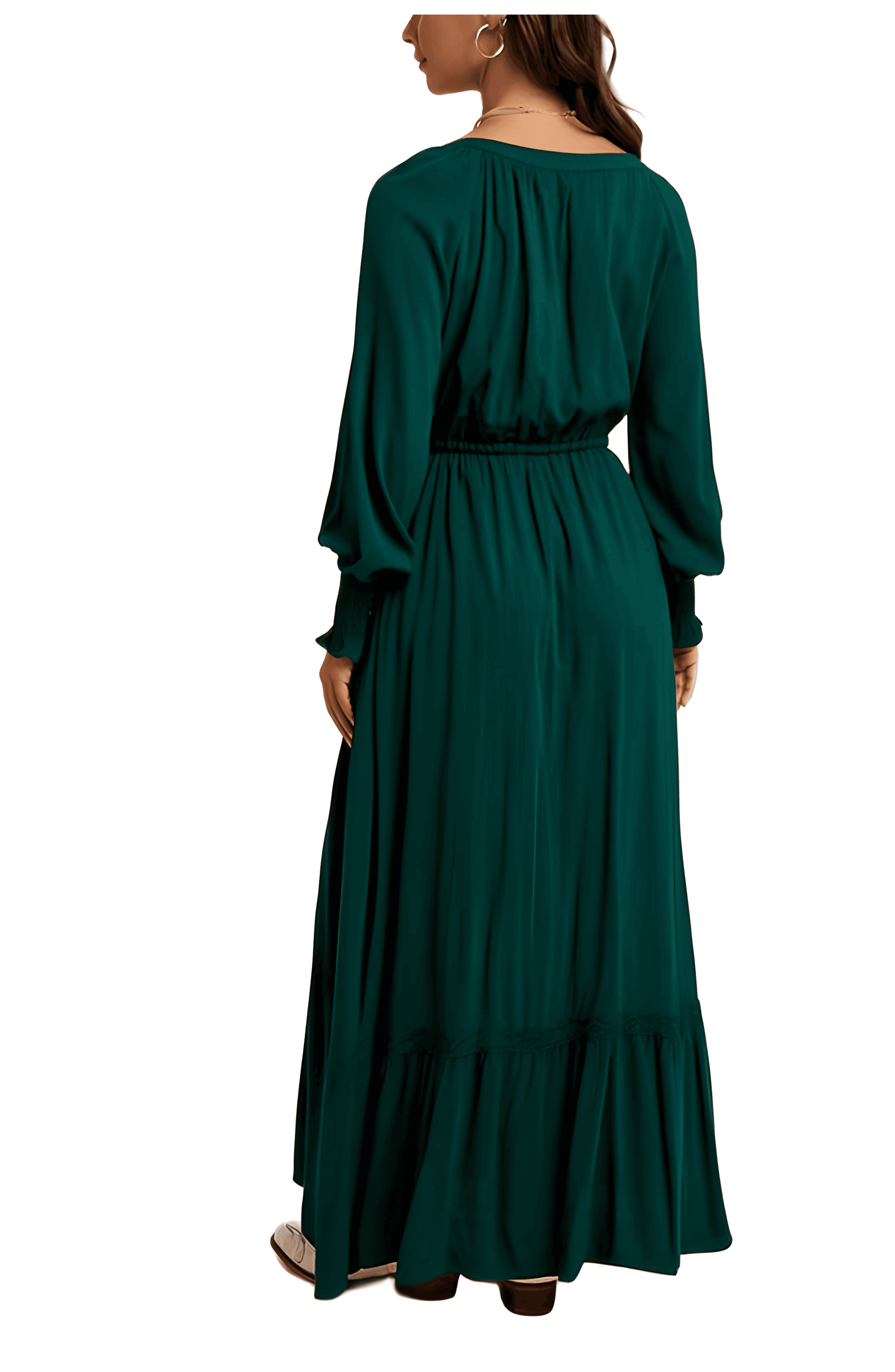 Long Sleeve Front Button Waist Tie Maxi Dress - image 2