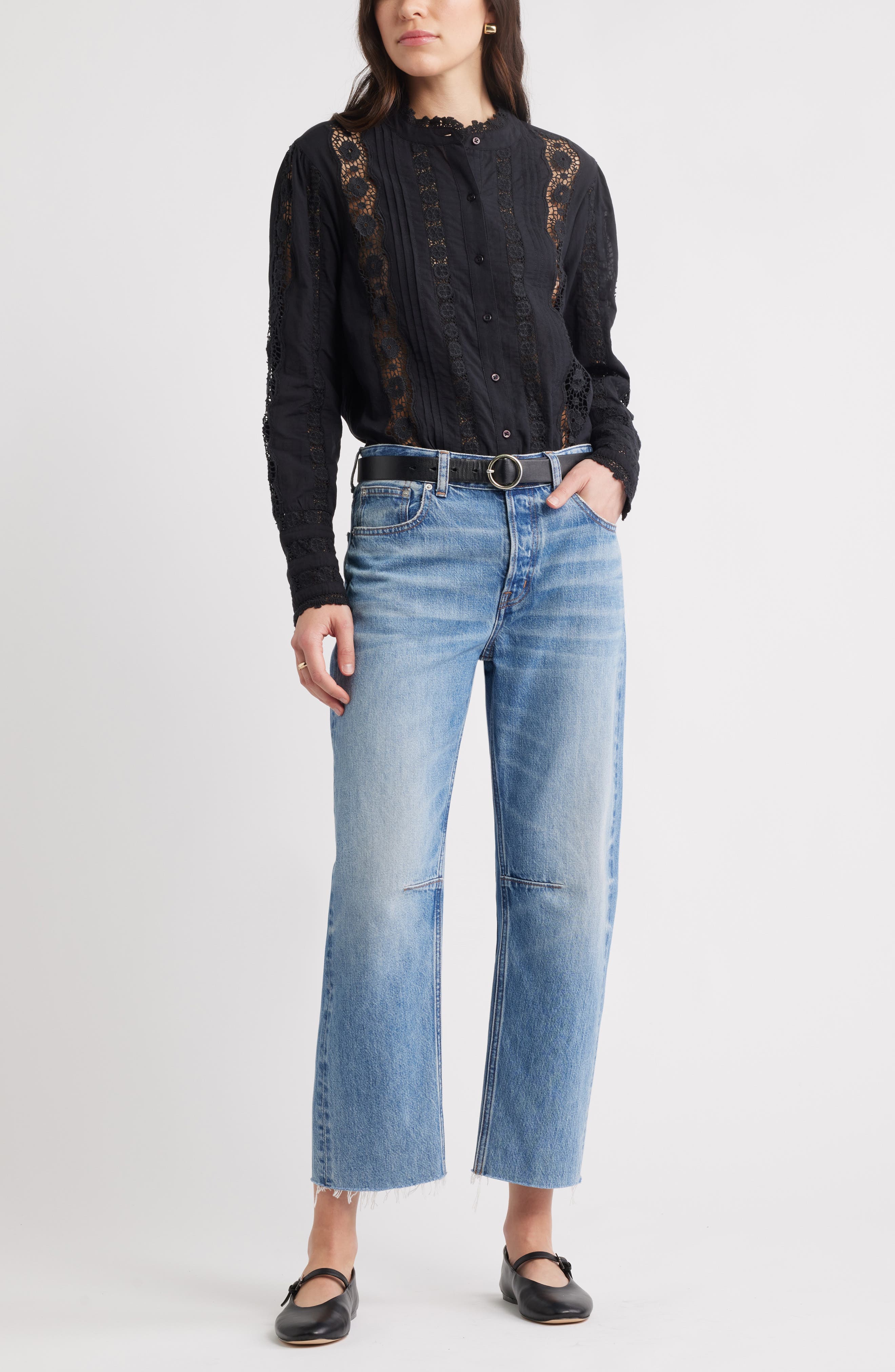 Pretty Lace Panel Button-Up Shirt - image 2