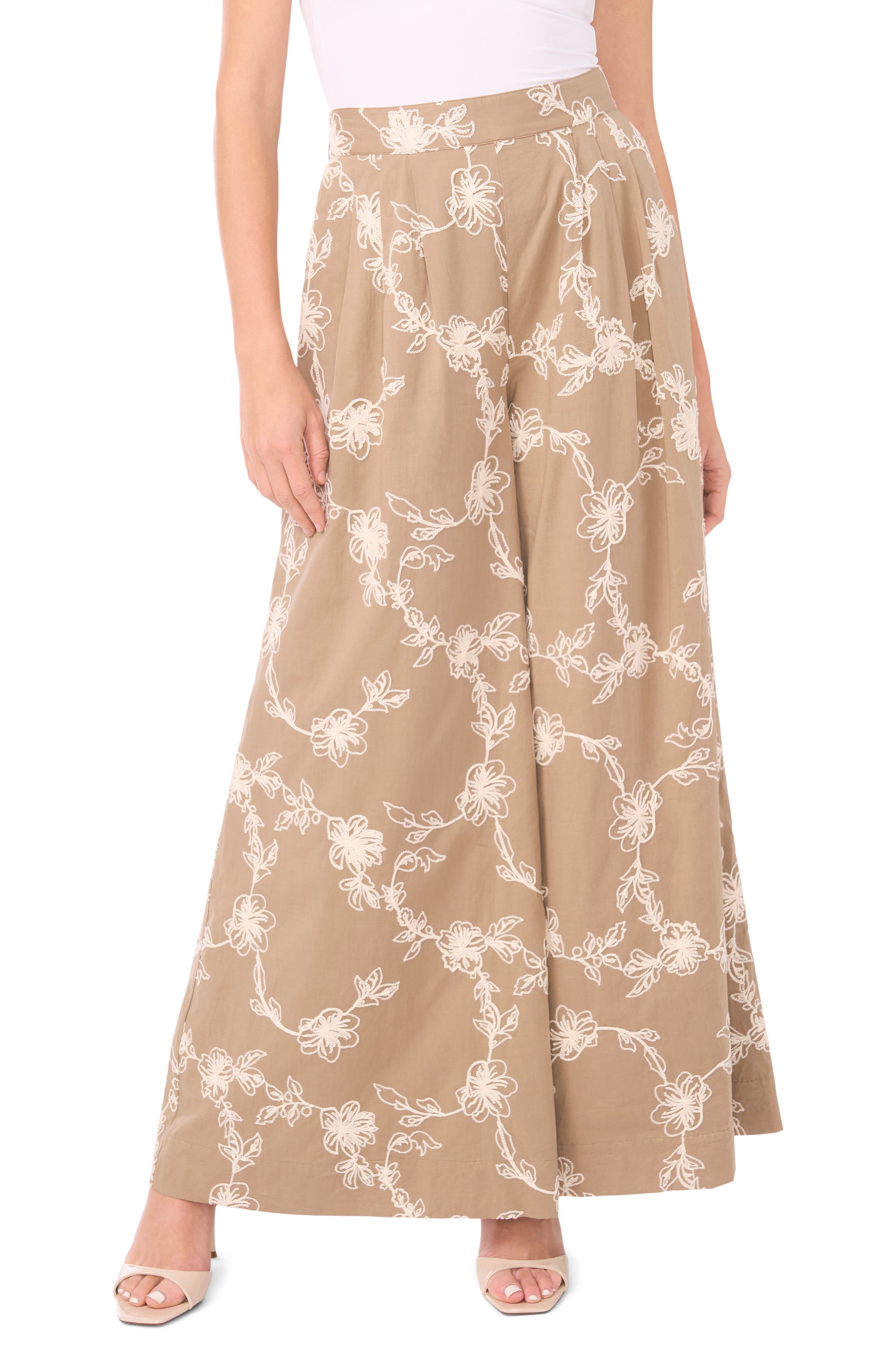 Floral Elastic Waist Wide Leg Pants - image 1