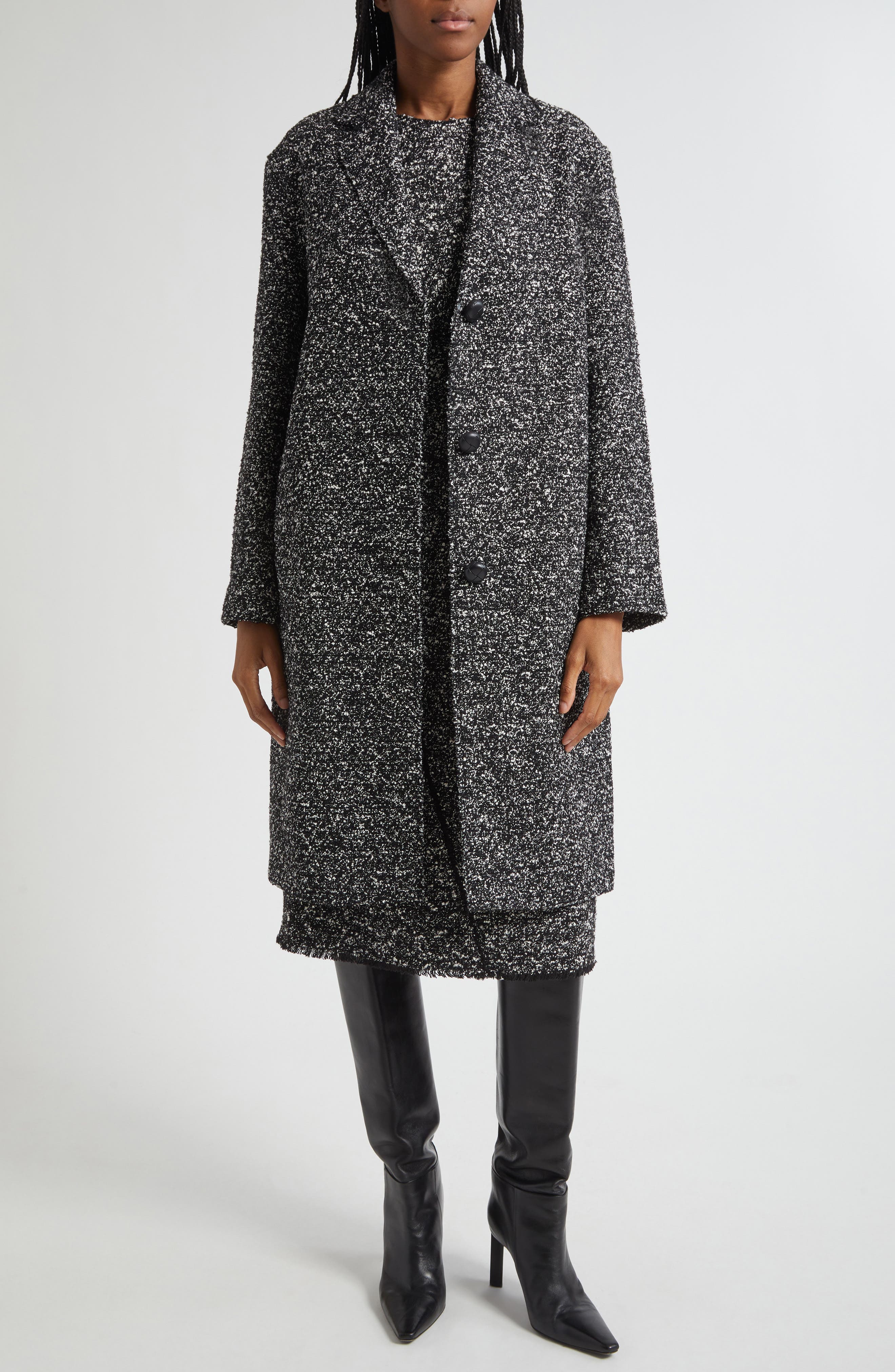 Drop Shoulder Wool Blend Boucle Tweed Coat - image 1