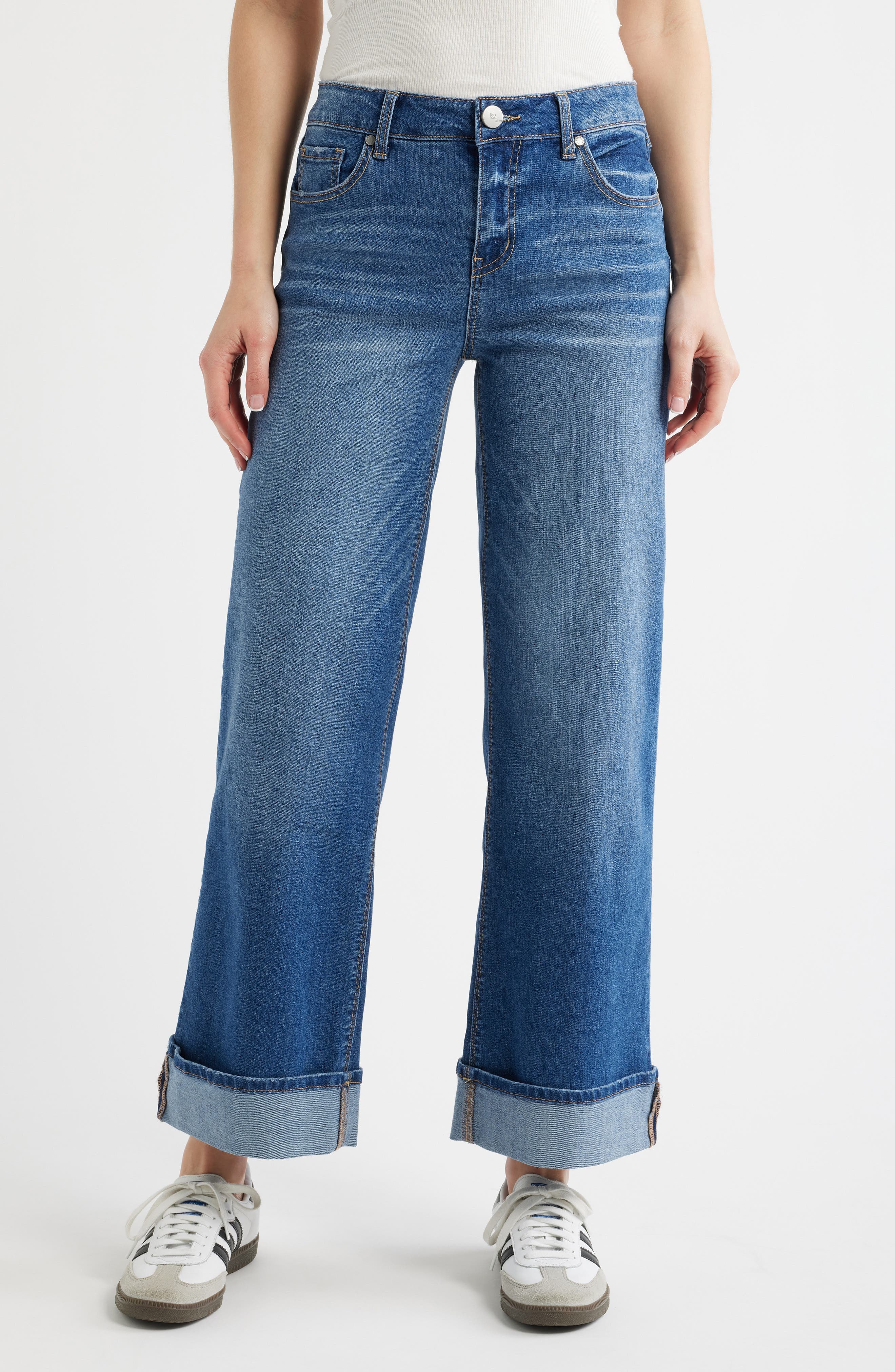 High Waist Cuff Slim Wide Leg Jeans - image 1