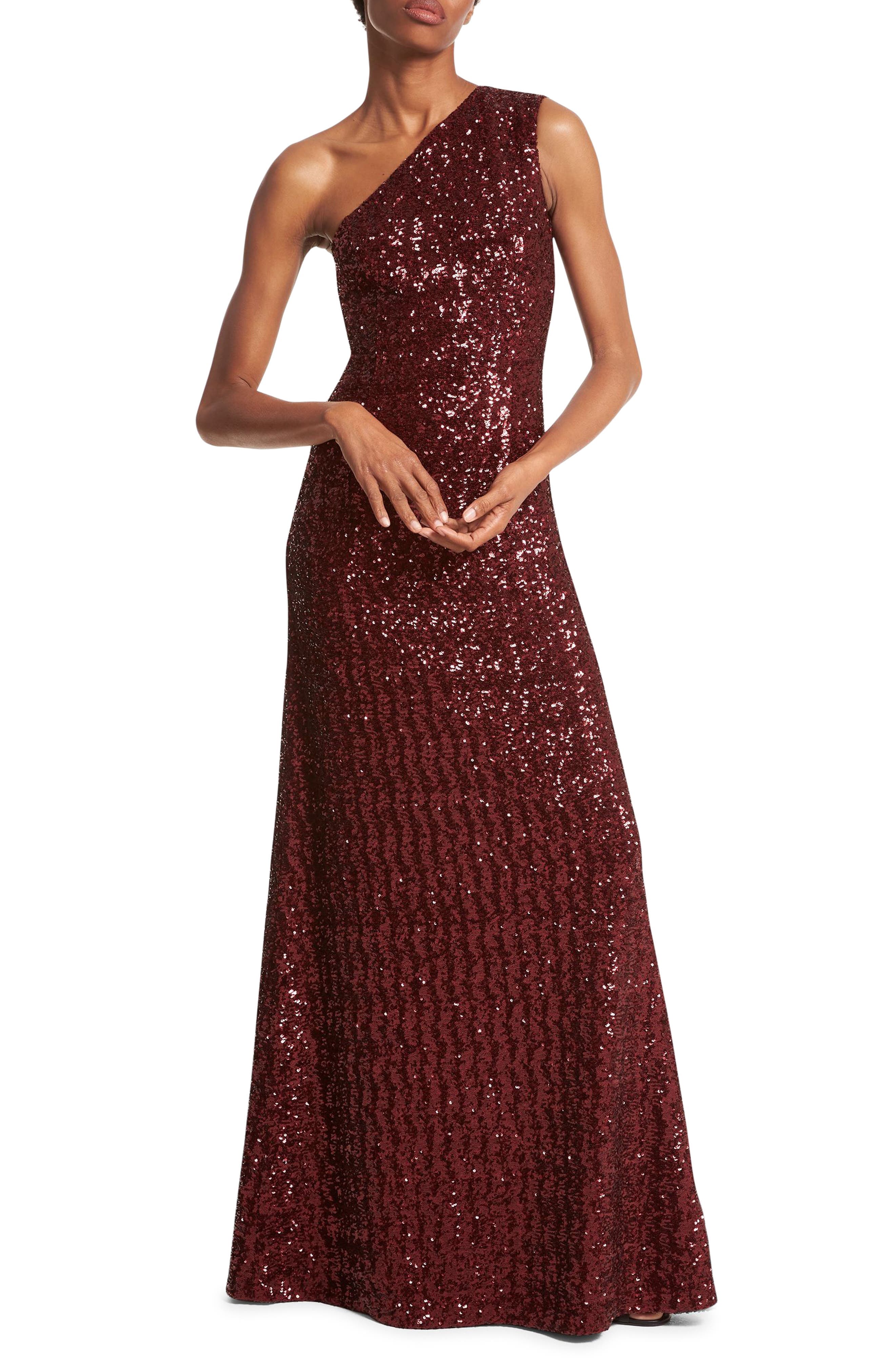 Sequin One Shoulder A-Line Gown - image 1