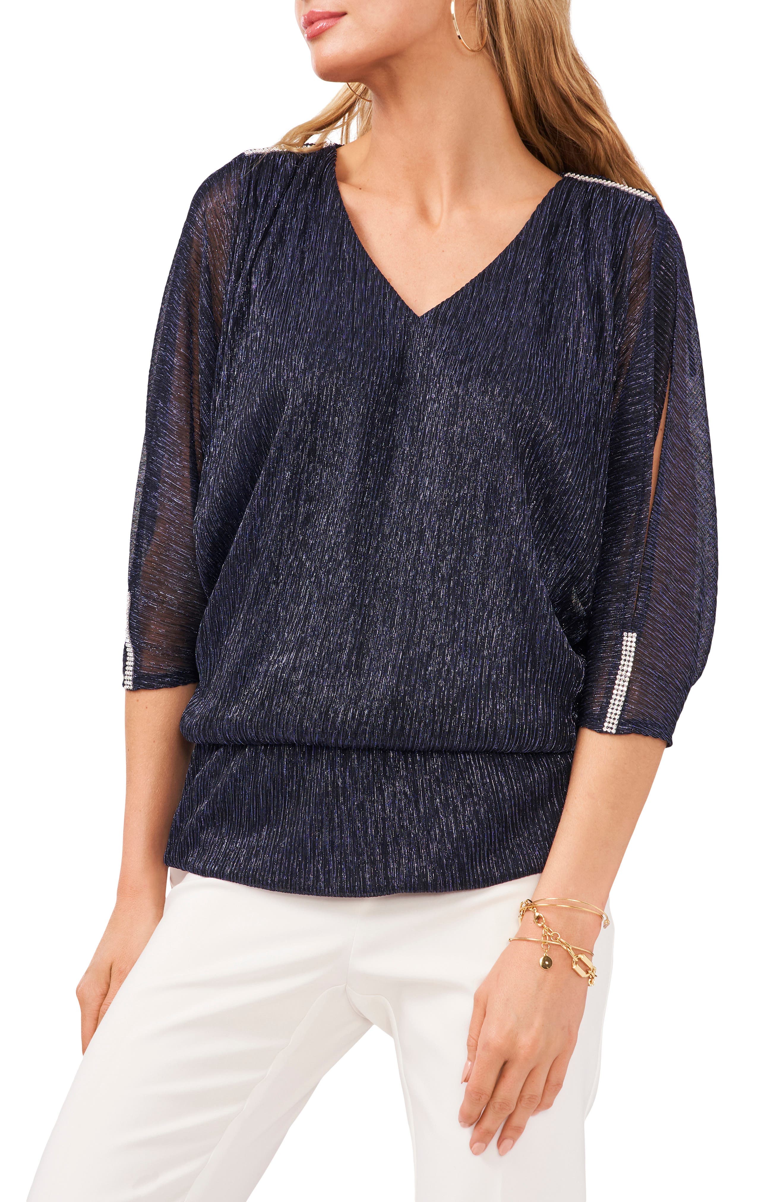 Metallic V-Neck Blouse - image 3