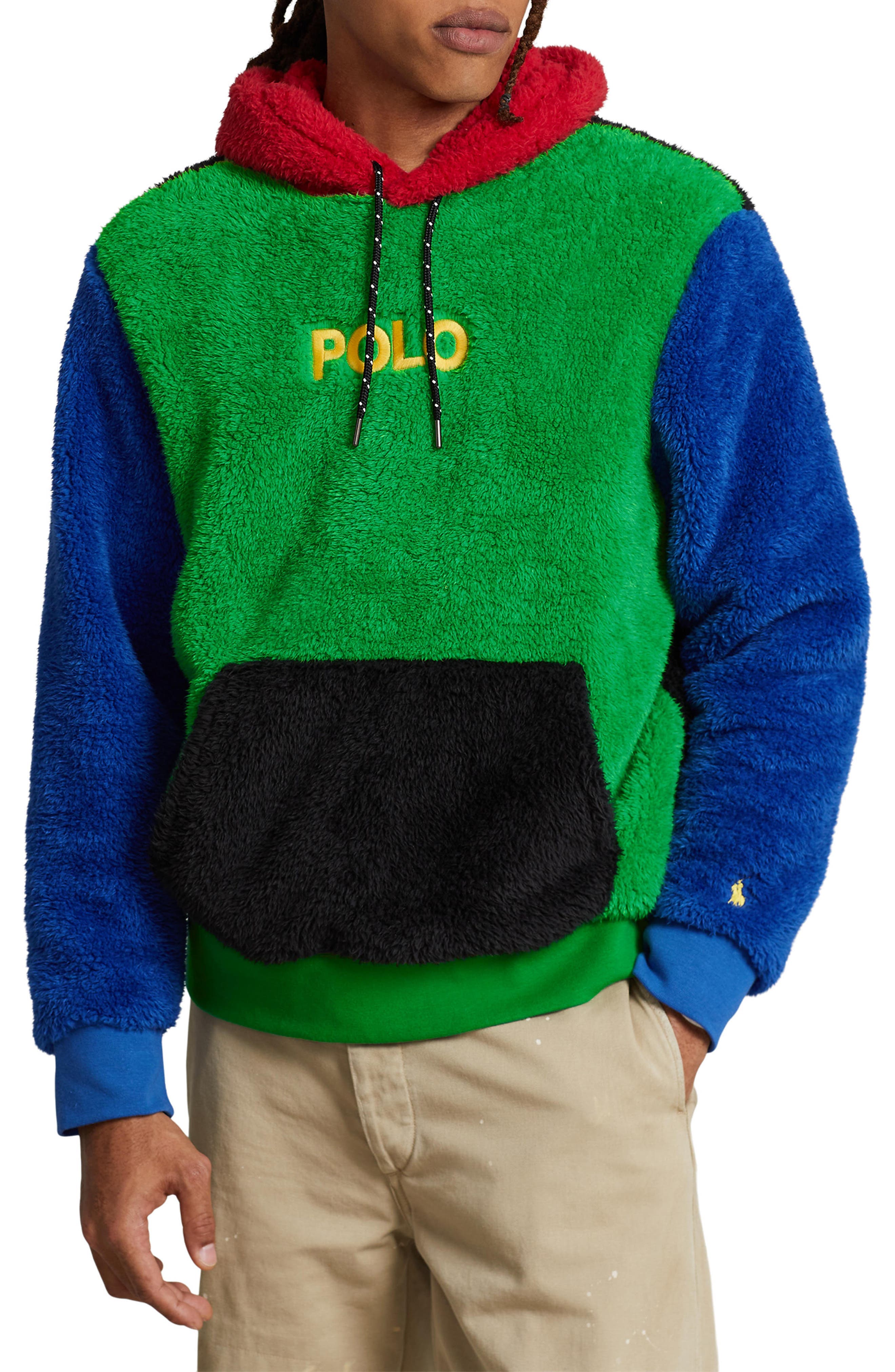 Curly High Pile Faux Fur Colorblocked Hoodie - image 1