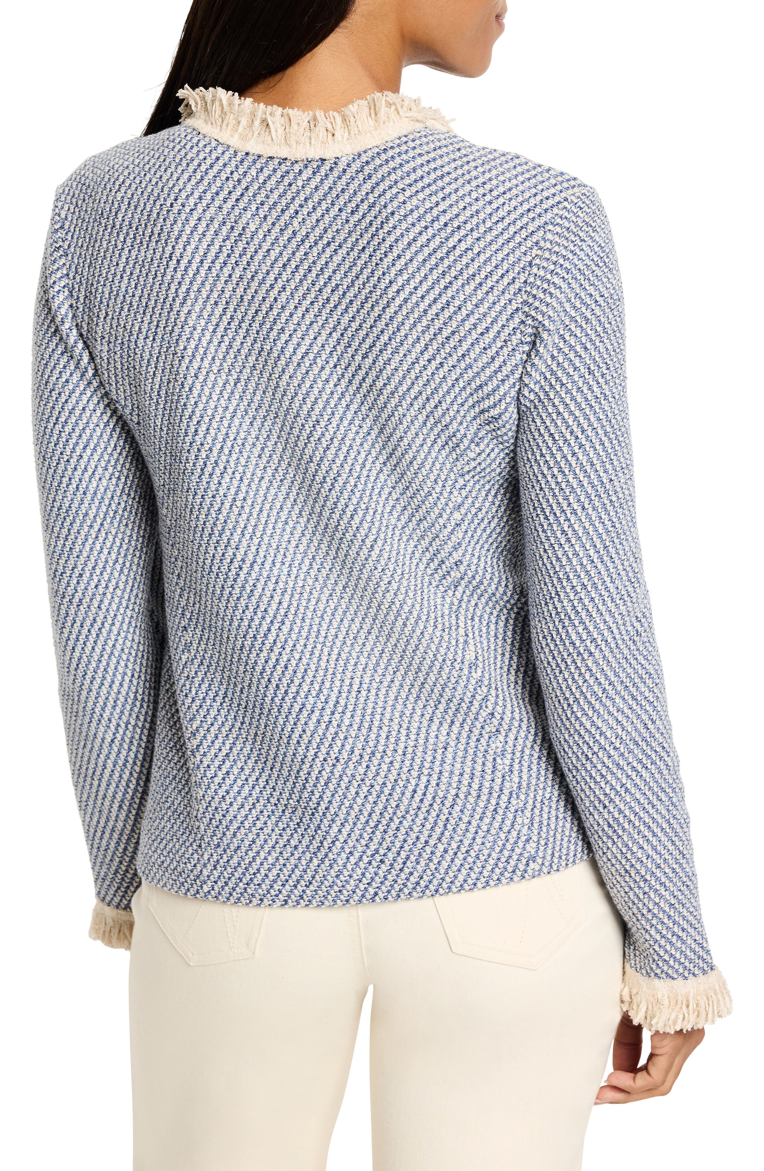 Neutral Fringe Trim Knit Jacket - image 2