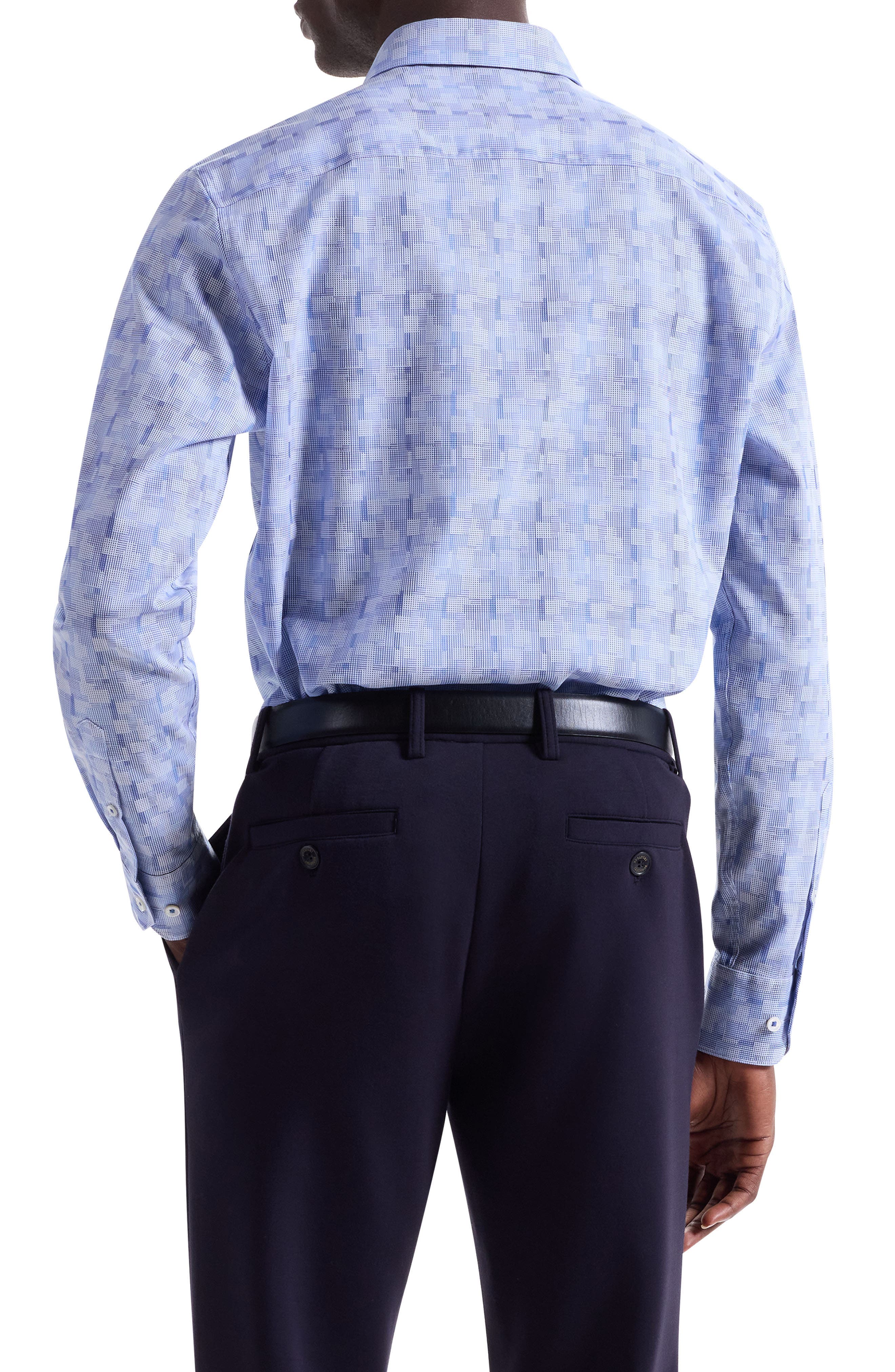 Julian Shaped Fit Geo Pattern Stretch Cotton Dobby Button-Up Shirt - image 2