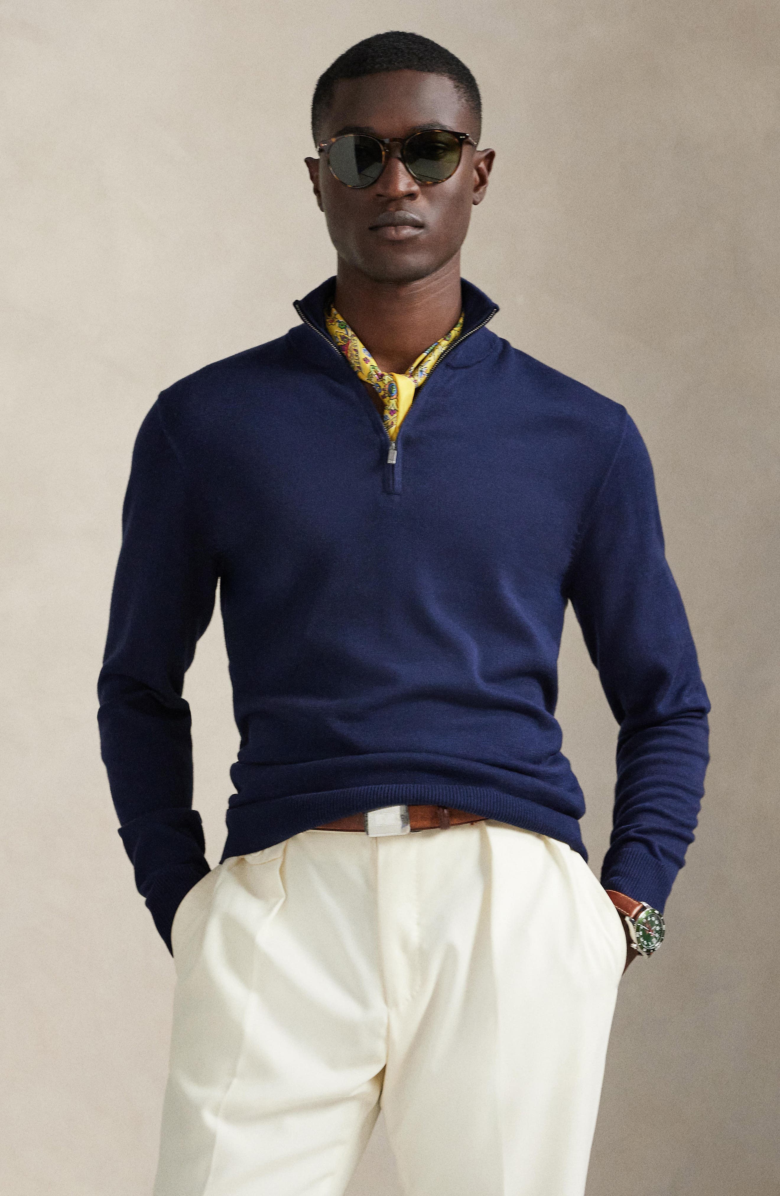 Mock Neck Cotton Quarter Zip Sweater - image 2