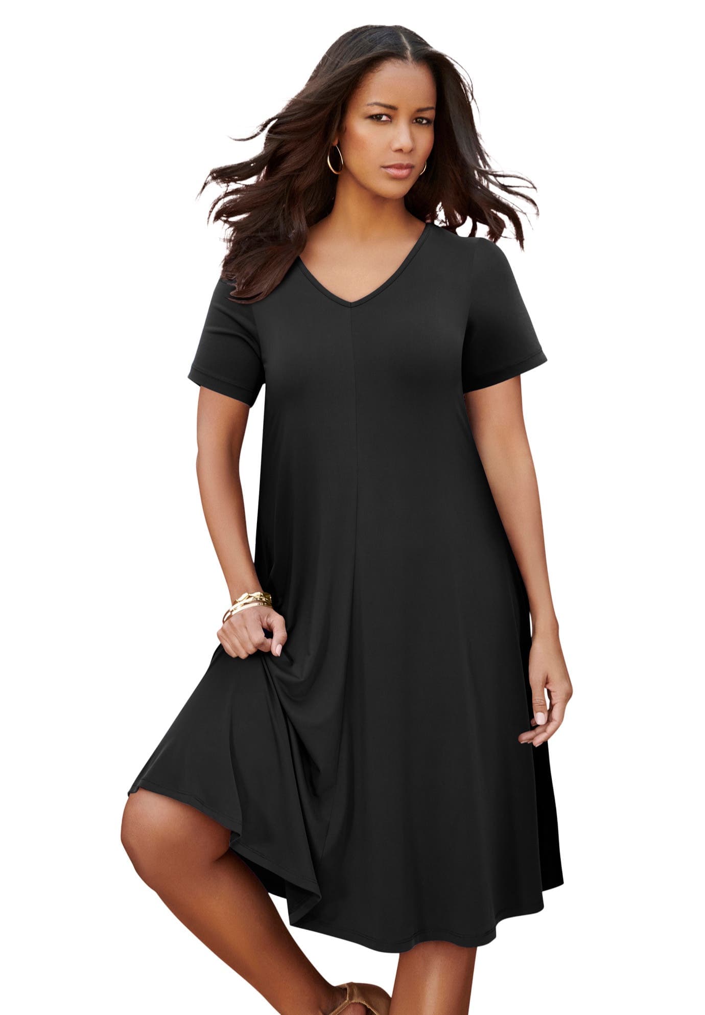 Plus Size Short Sleeve Sleeve Swing Dress - image 1