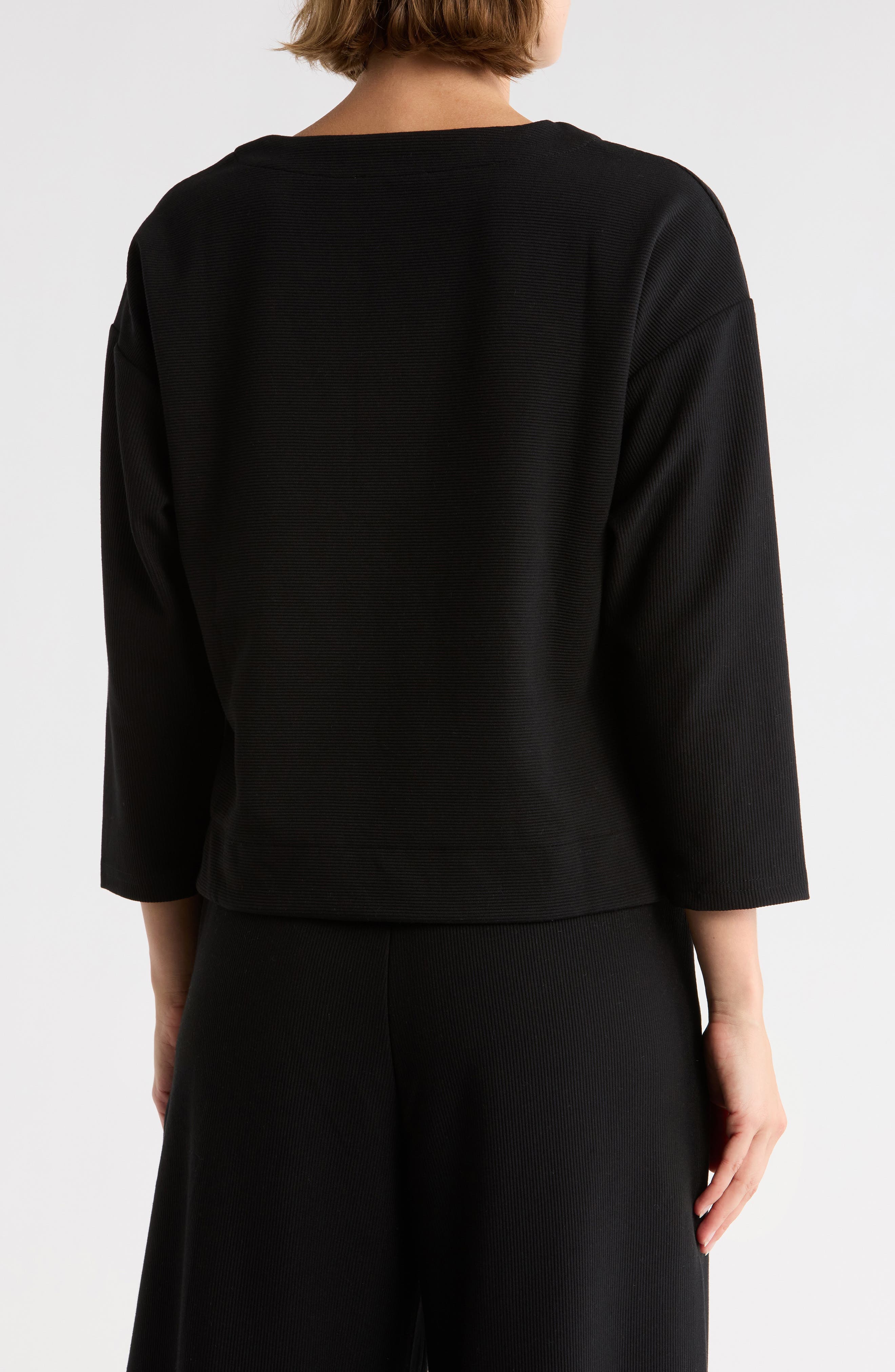 Three-Quarter Sleeve Drop Shoulder Rib Knit Top - image 2