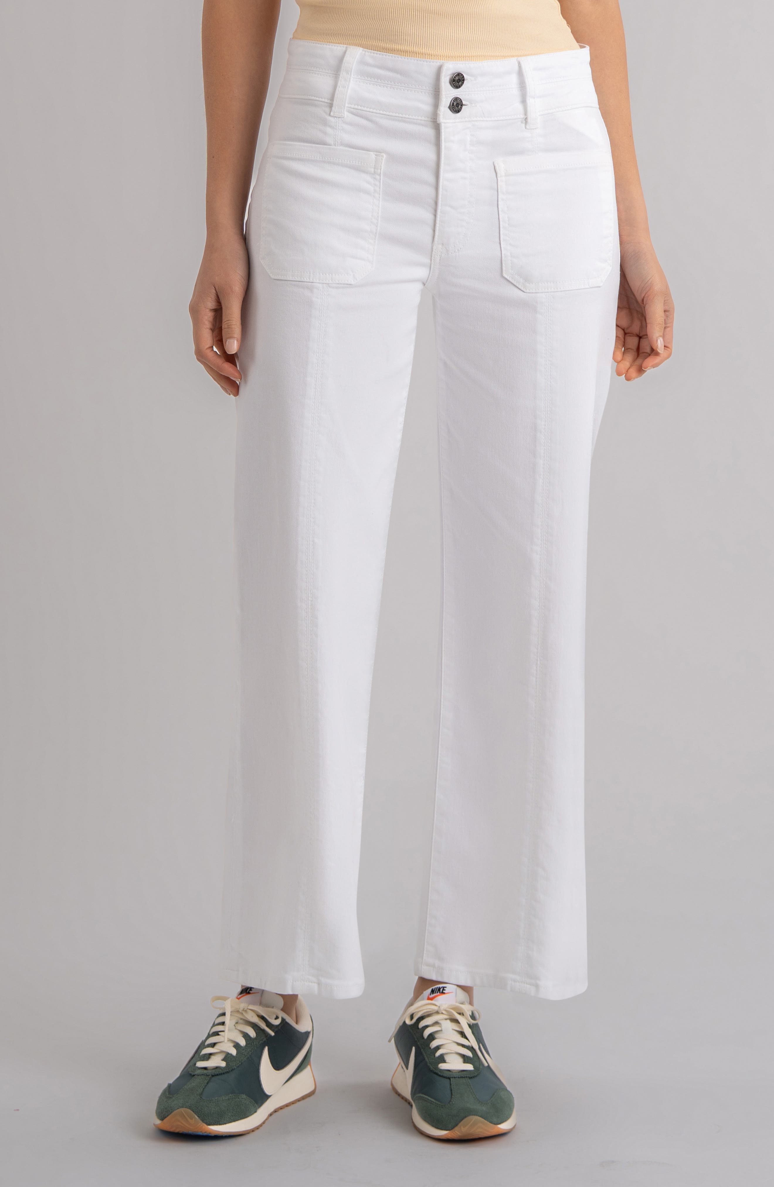 Patch Pocket High Waist Ankle Wide Leg Jeans - image 1