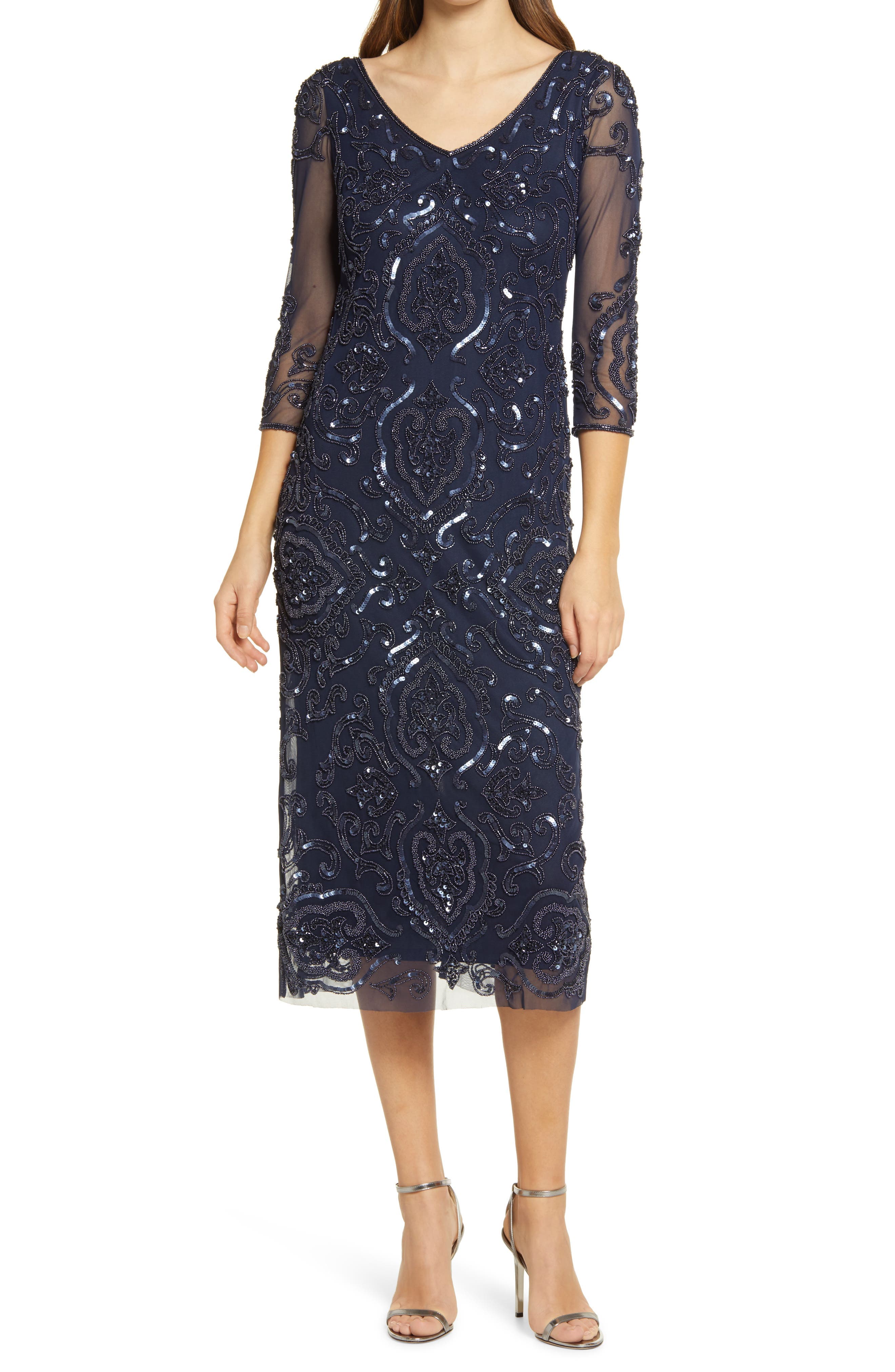 Sequin & Beaded Cocktail Sheath Dress - image 1