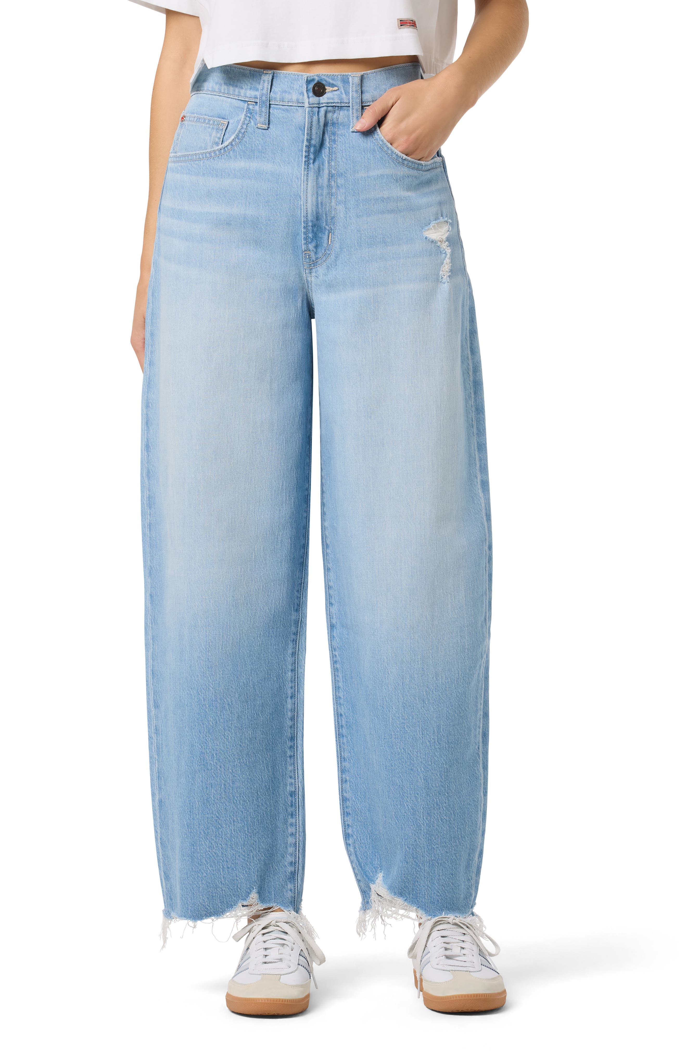 Distressed High Waist Barrel Leg Jeans - image 1