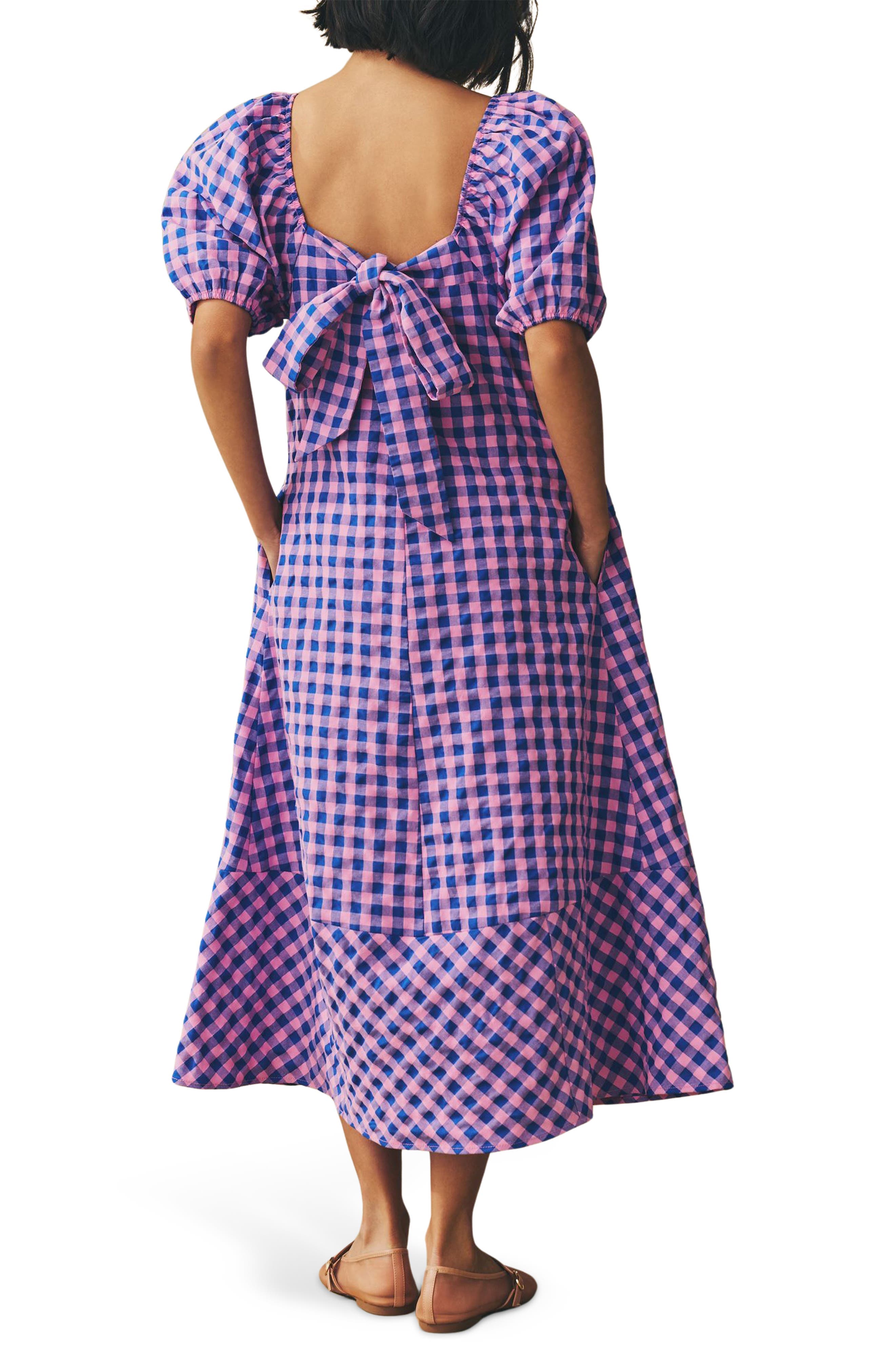 Gingham Puff Sleeve Seersucker Dress - image 2