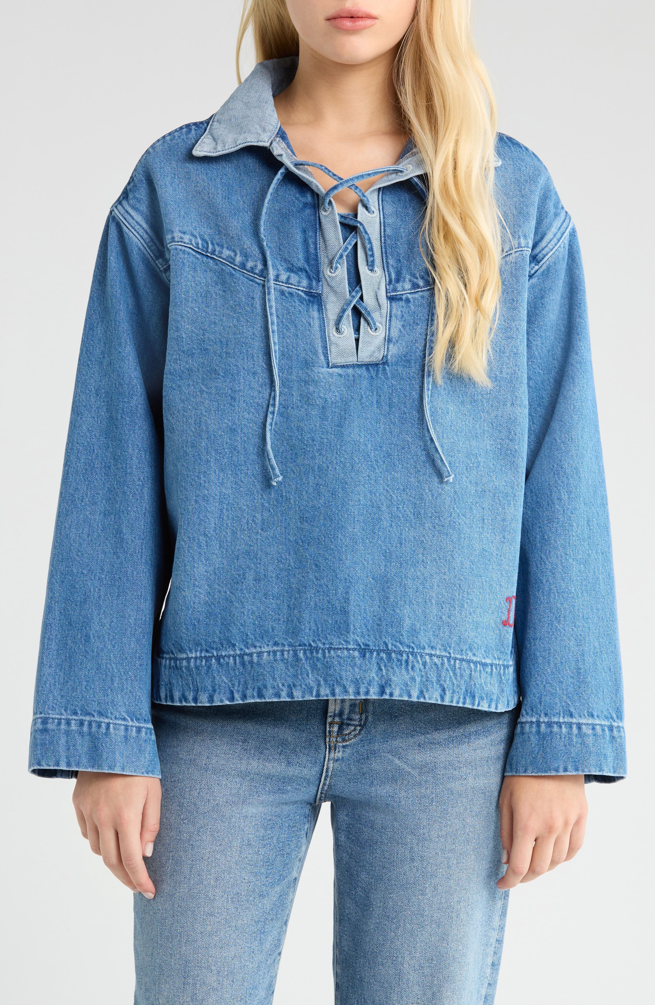 Scarlett Lace-Up Denim Rugby Shirt - image 1