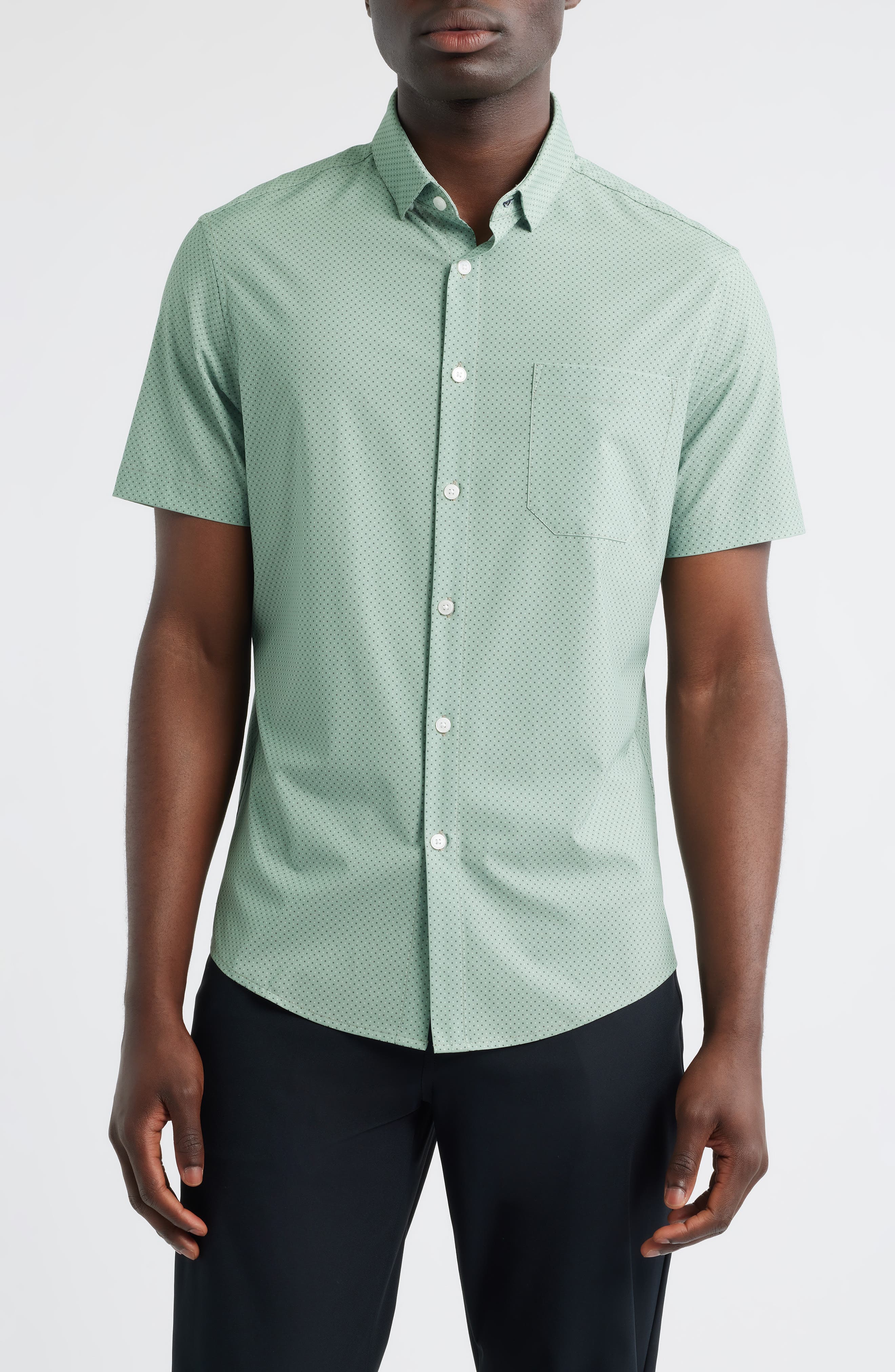 Leeward Trim Fit Dot Print Short Sleeve Button-Up Shirt - image 1