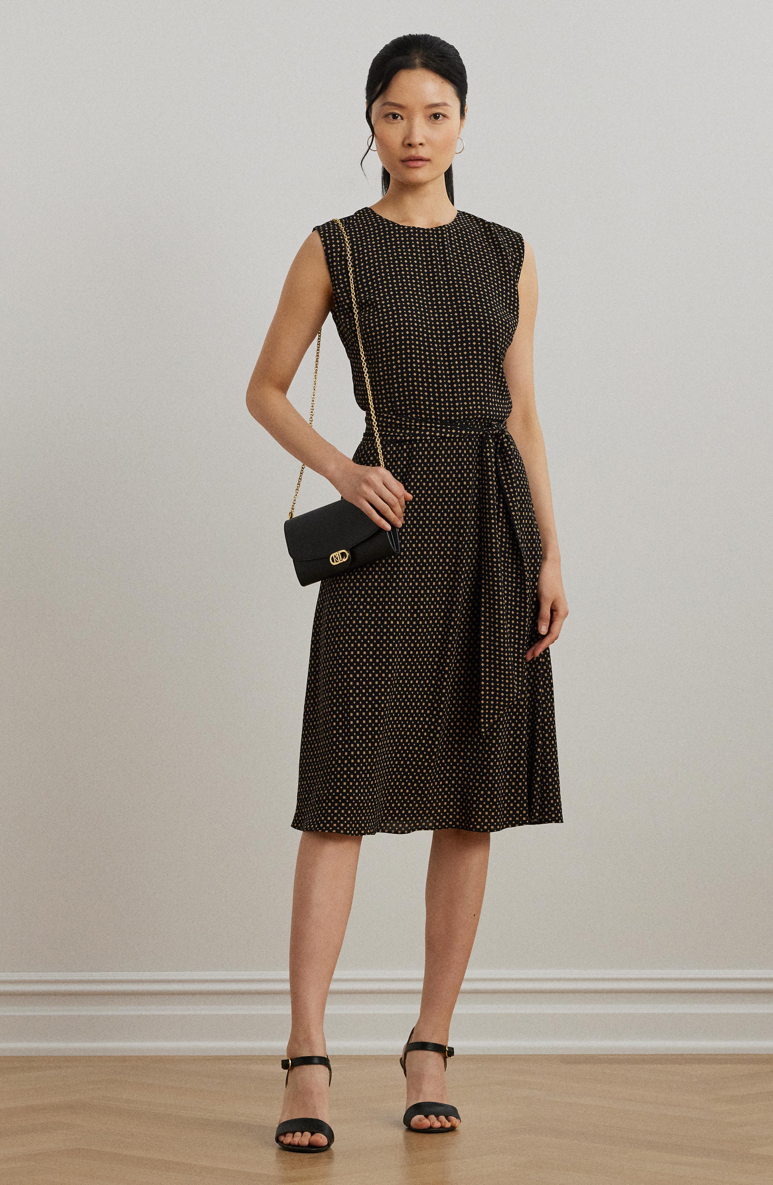 Belted Sleeveless Bubble Crepe Dress - image 2